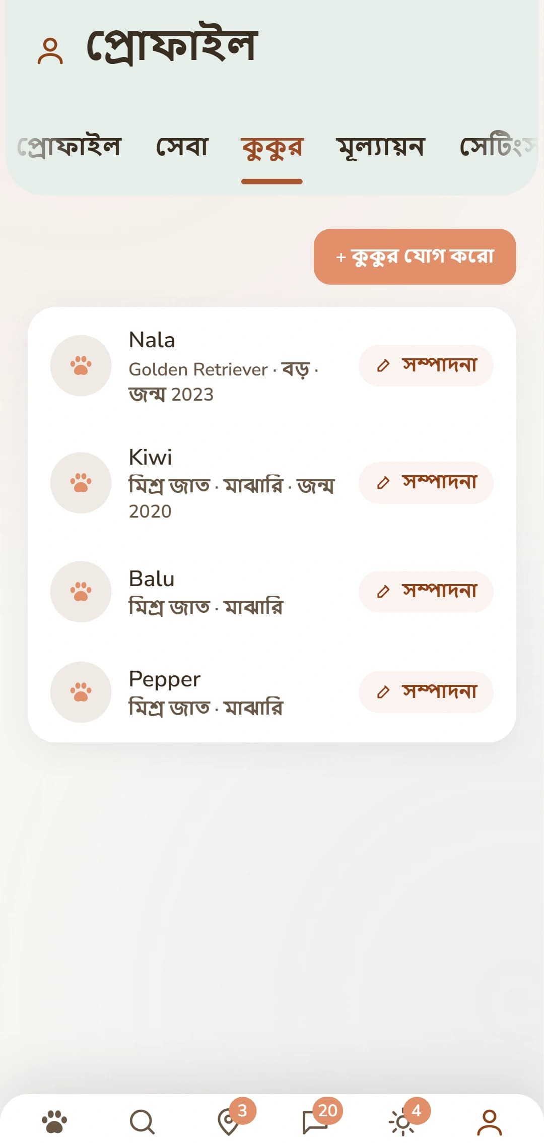 প্রতিটি কুকুরের নিজস্ব প্রোফাইলসহ কুকুর বিভাগ