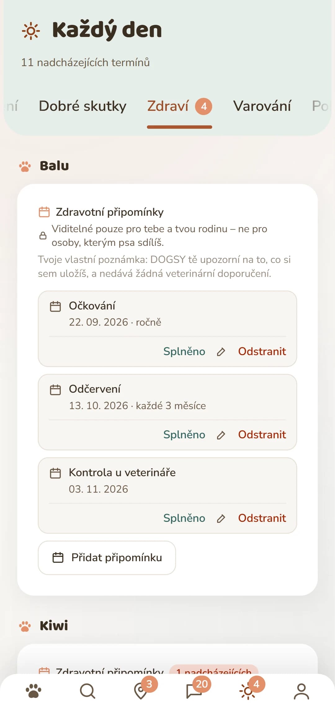 Zdravotní termíny podle psa: očkování, odčervení, ochrana proti klíšťatům a další