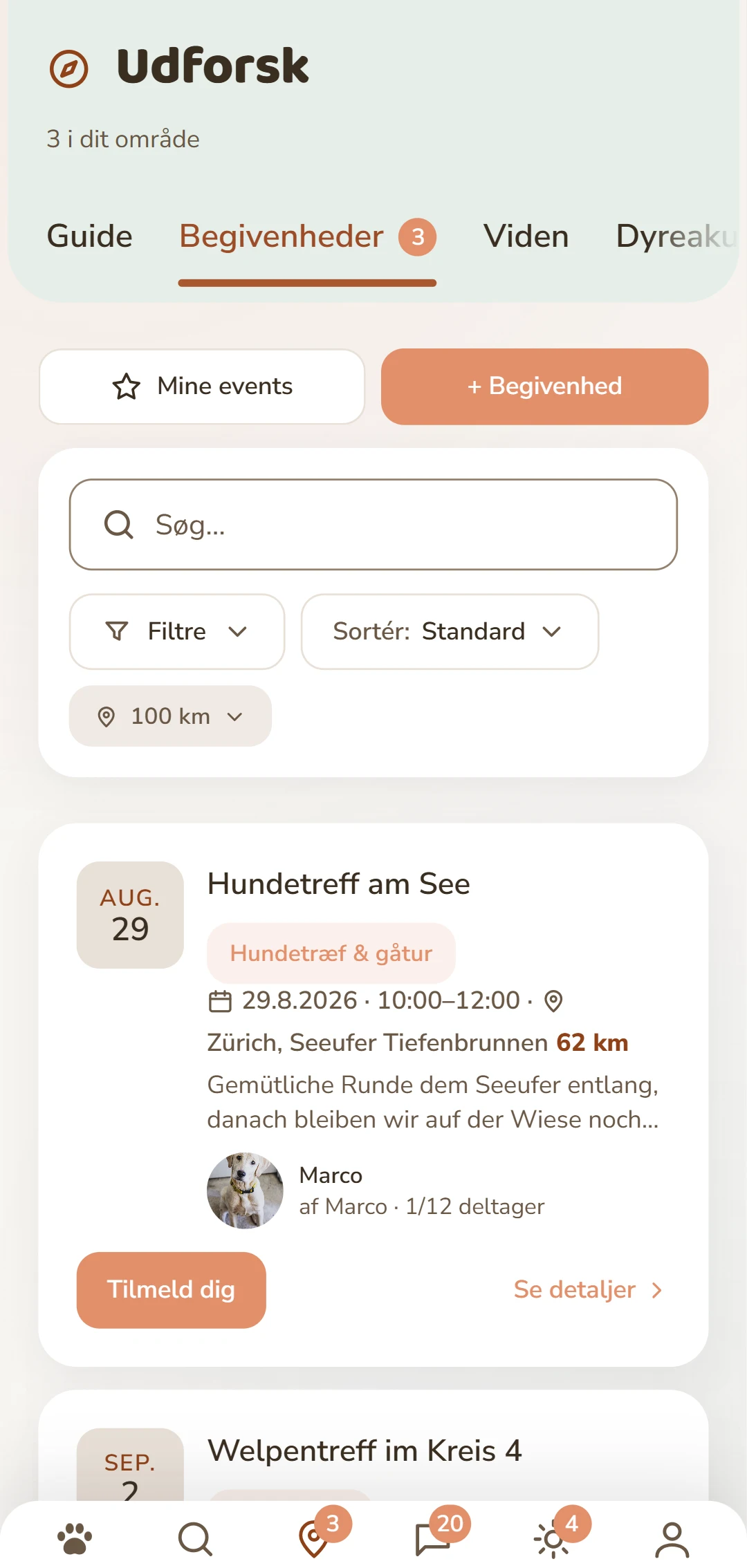 Kommende hundearrangementer med dato, sted og afstand
