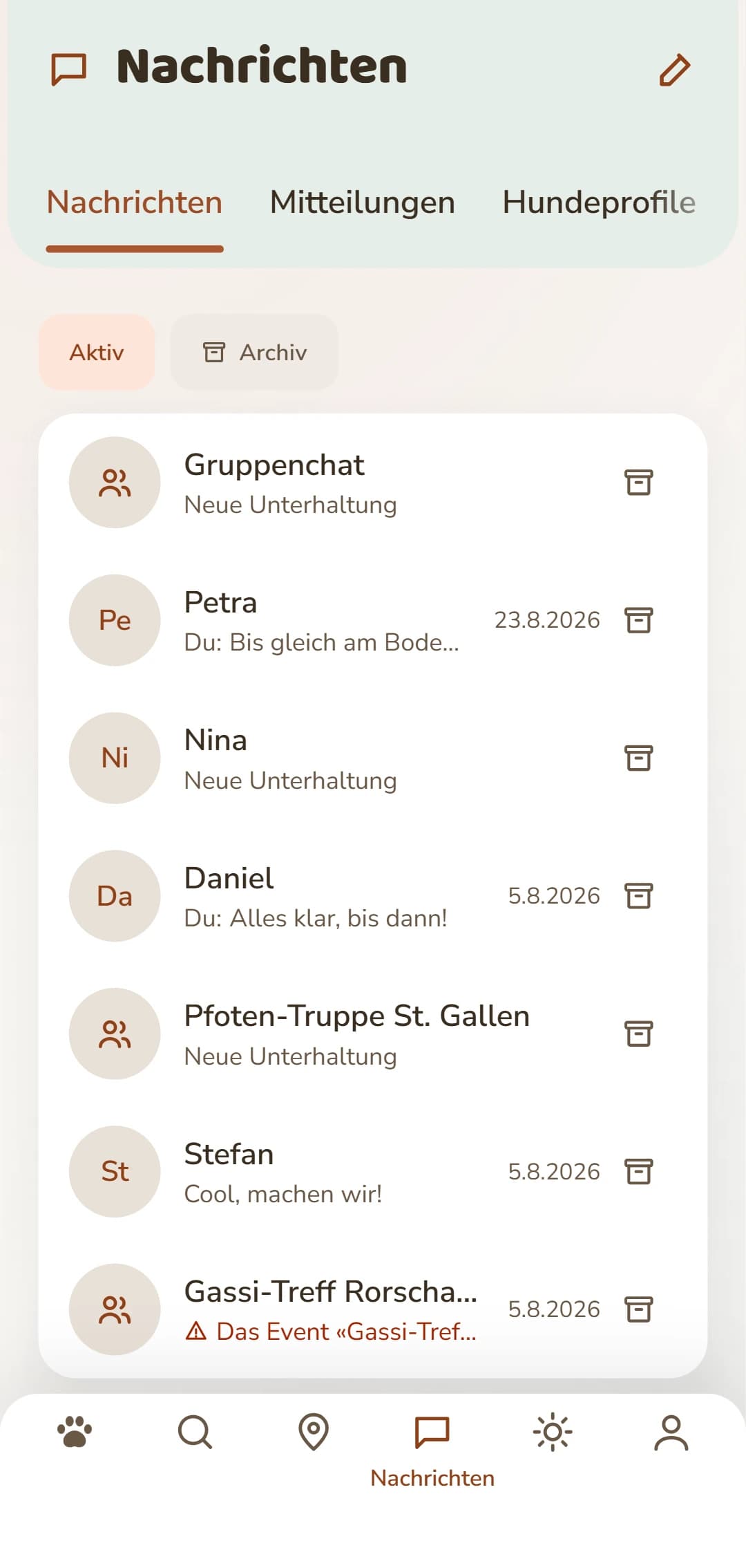 Alle Gespräche auf einen Blick, das Neueste zuoberst