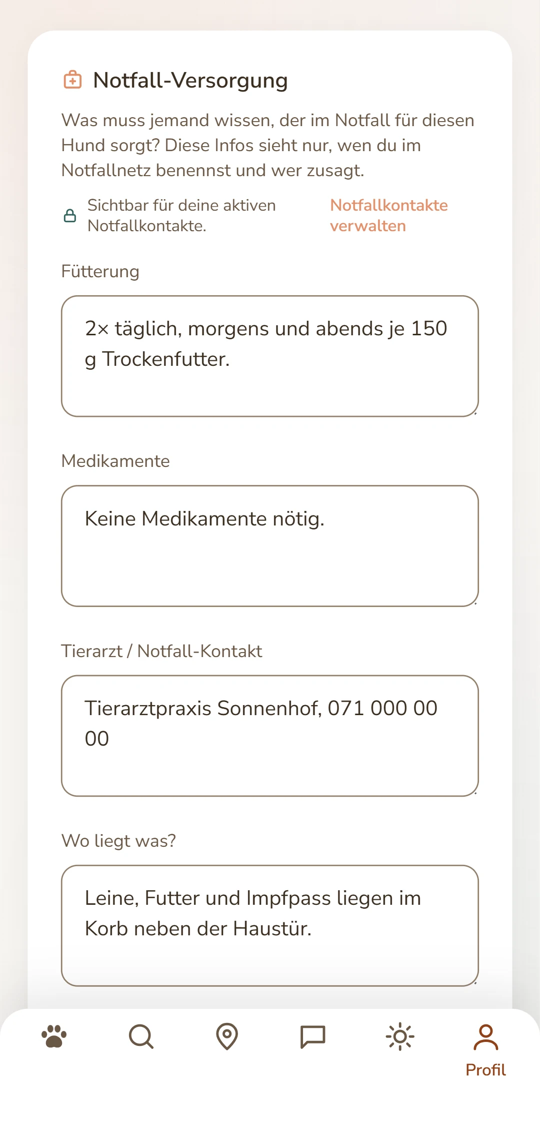 Das Versorgungsblatt eines Hundes: Fütterung, Medikamente, Tierarzt
