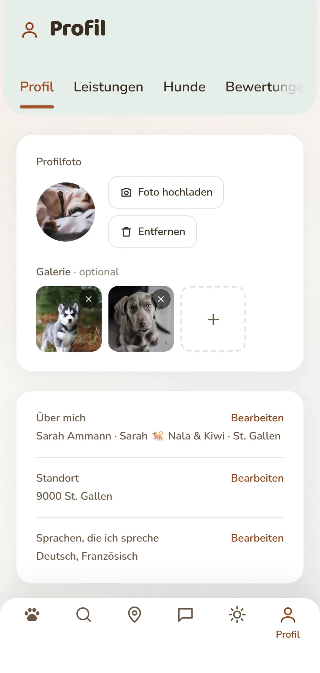 Das eigene Profil mit Foto, Beschreibung und den Reitern darunter