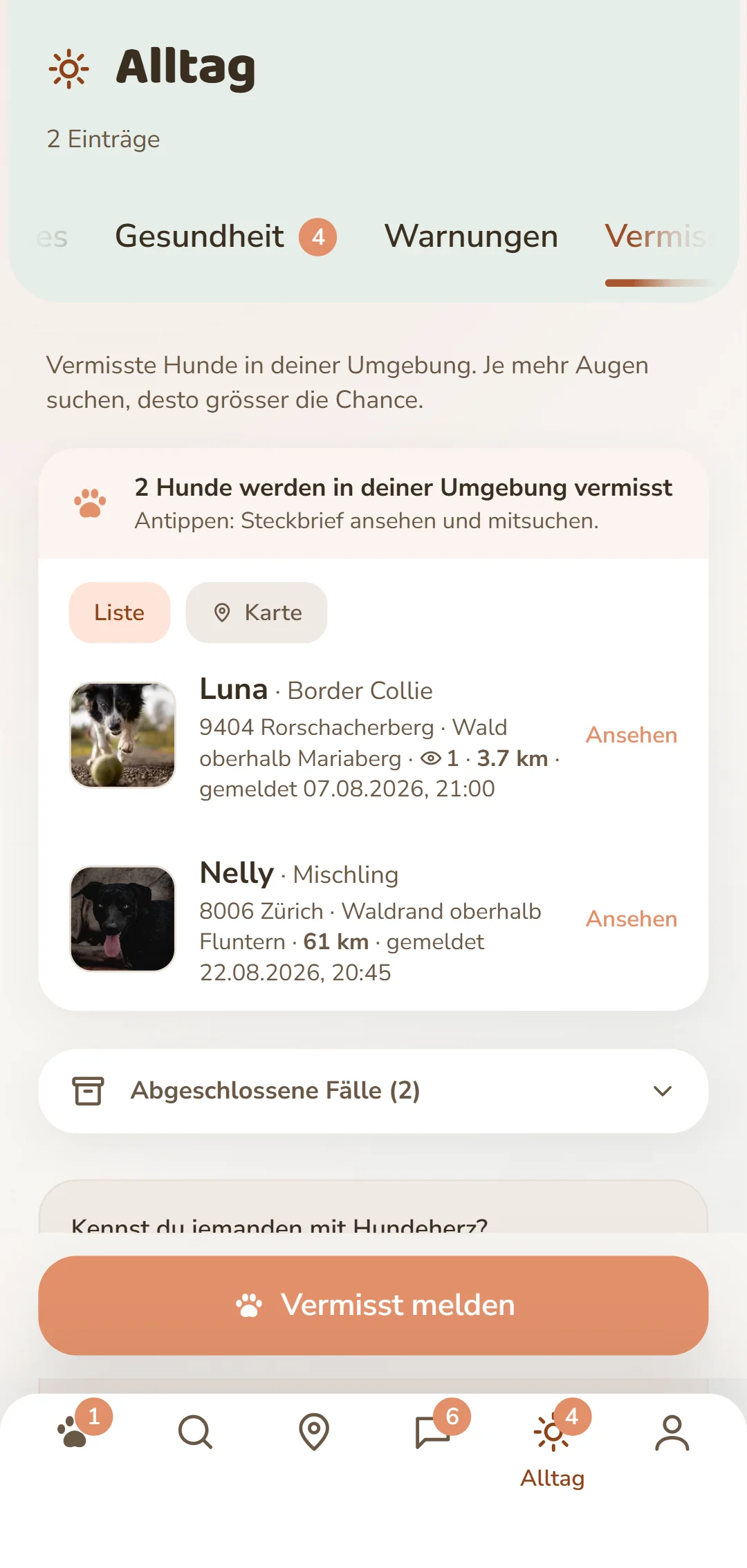 Vermisste Hunde in der Umgebung â mit Foto, Ort und Zeitpunkt