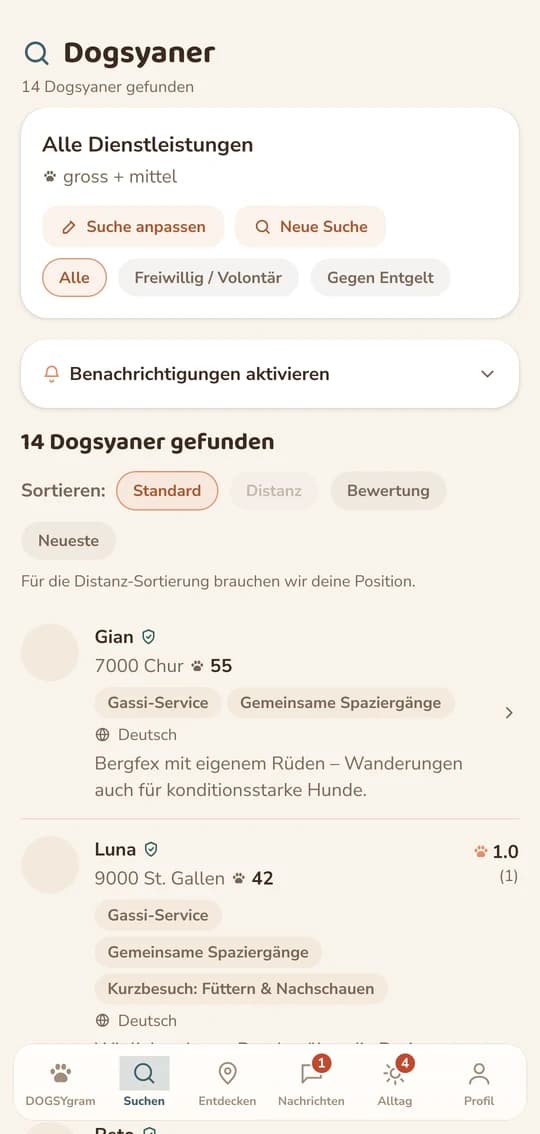 Fein filtern: Leistung, Vergütung, Hundegrösse