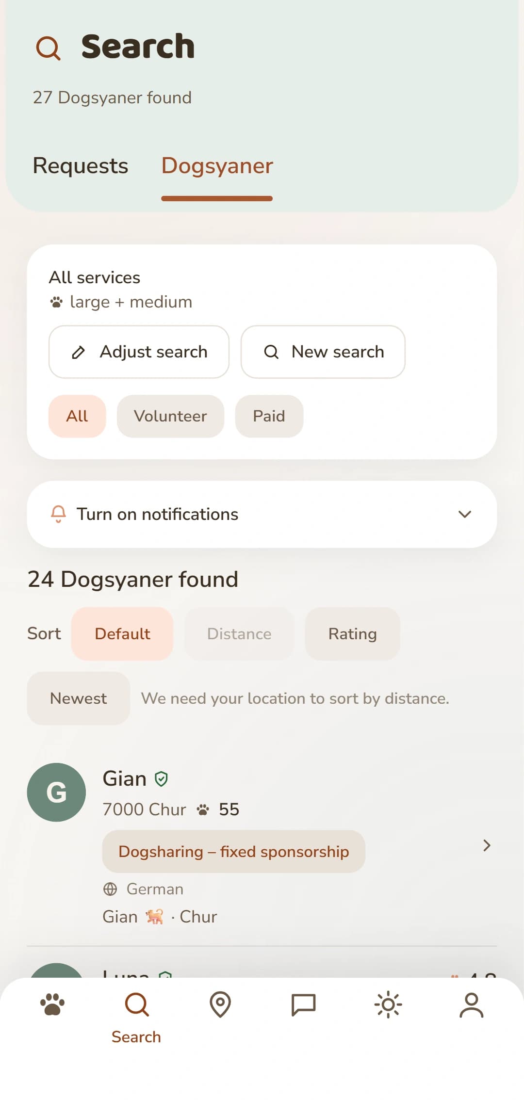 The result list: Dogsyaner near you