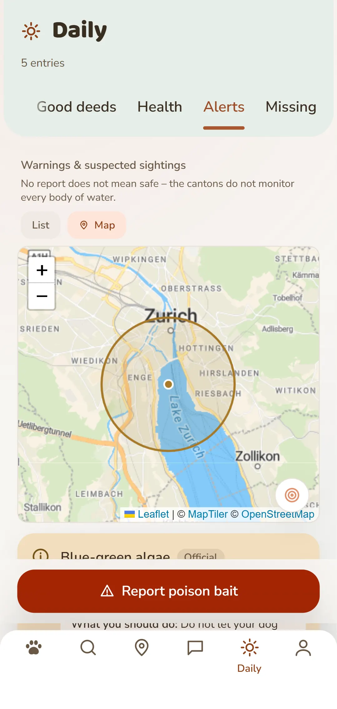 Varování před otrávenými návnadami na mapě