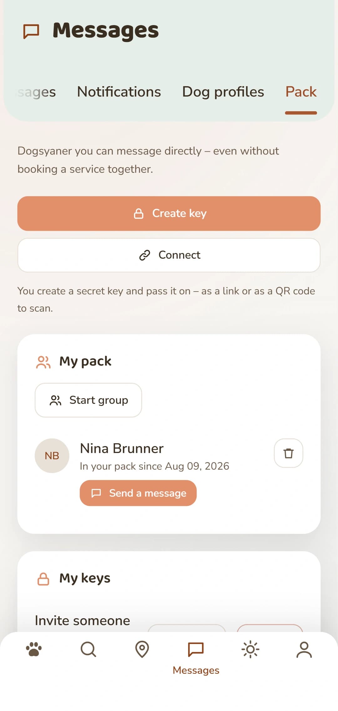 The Rudel tab: create a key and manage your connections.
