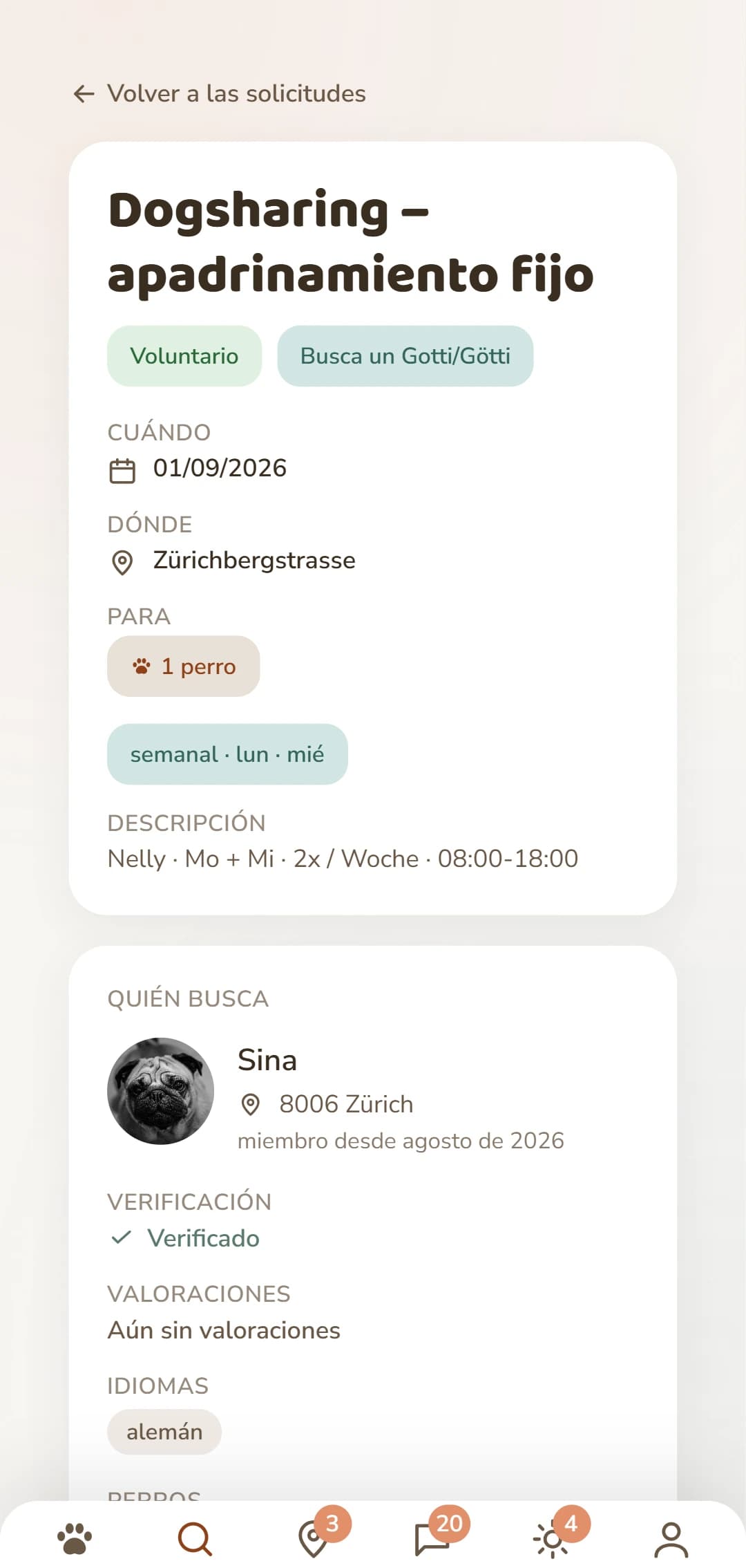 Una solicitud de Dogsharing en detalle: periodo, lugar y quién hay detrás