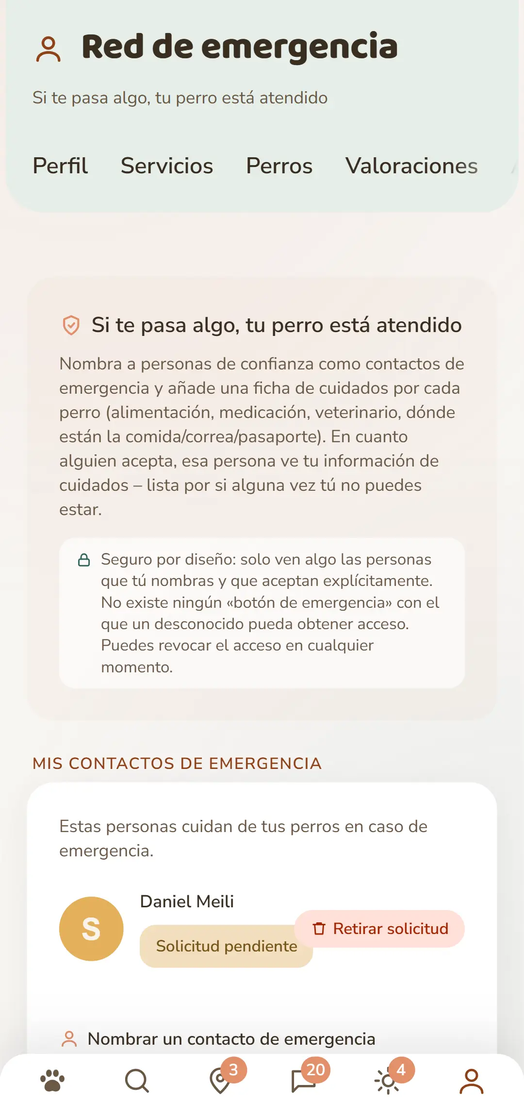 Tus contactos de emergencia y solicitudes pendientes de un vistazo