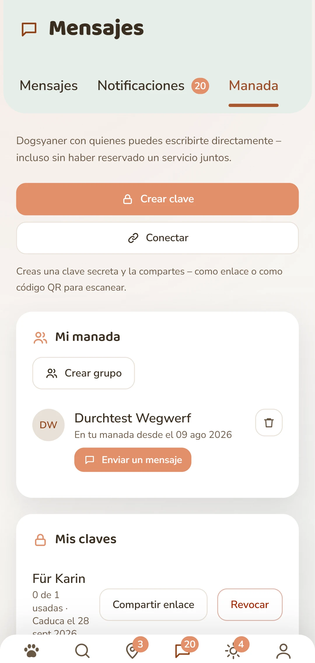La pestaña Rudel: crea una llave y gestiona tus conexiones.