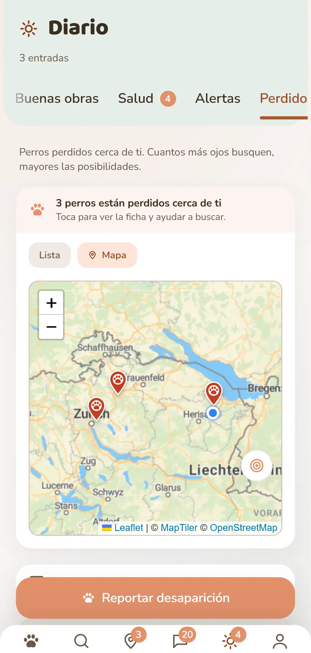 Casos abiertos cerca – en el mapa de la app