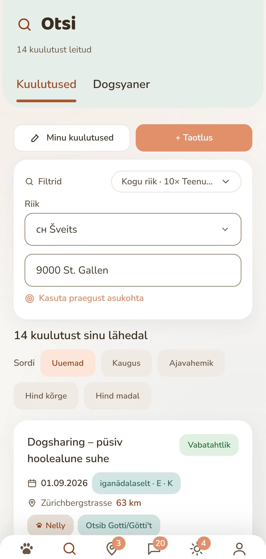Dogsharingu kuulutused suuna, rütmi ja nädalapäevadega