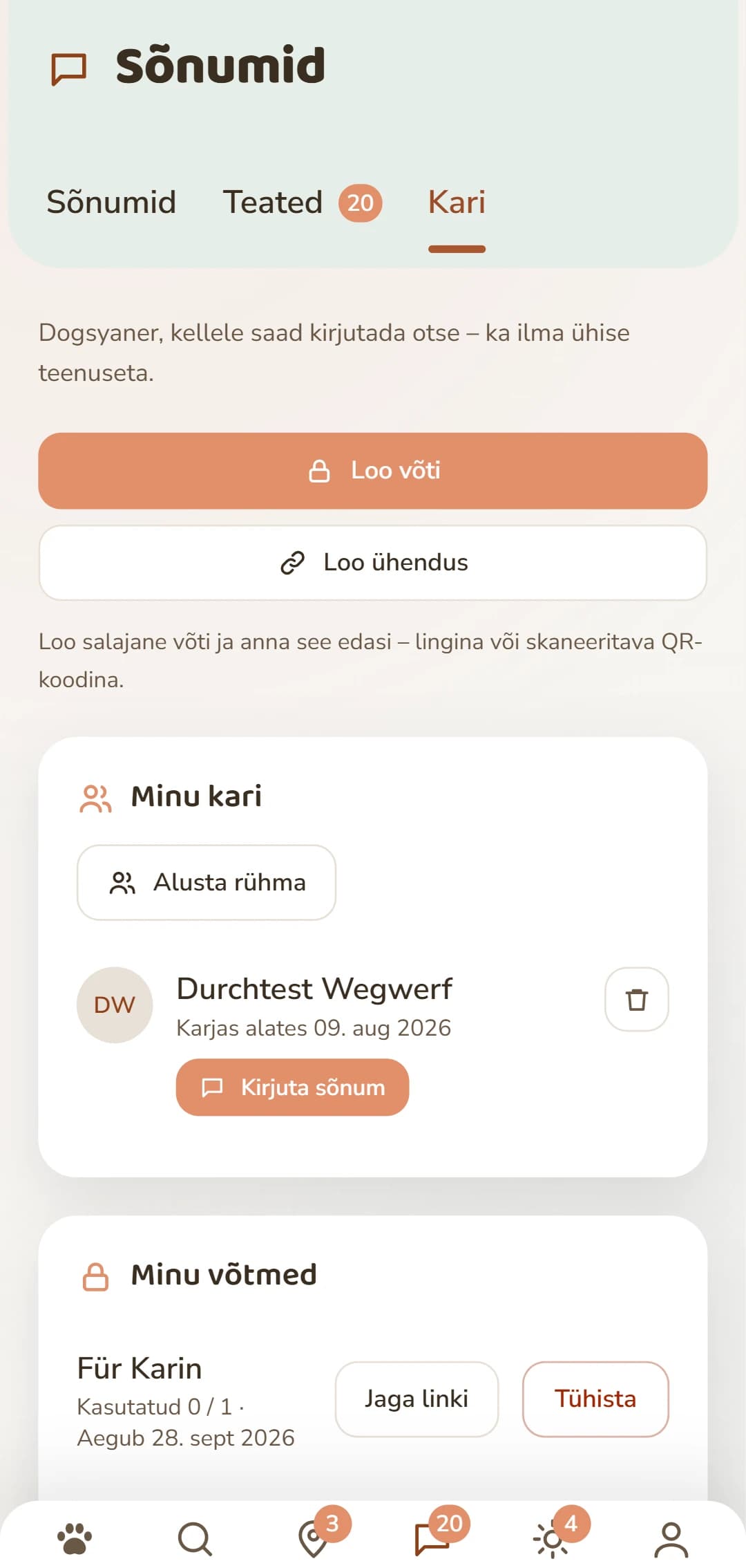Rudeli vaheleht: loo võti ja halda oma ühendusi.