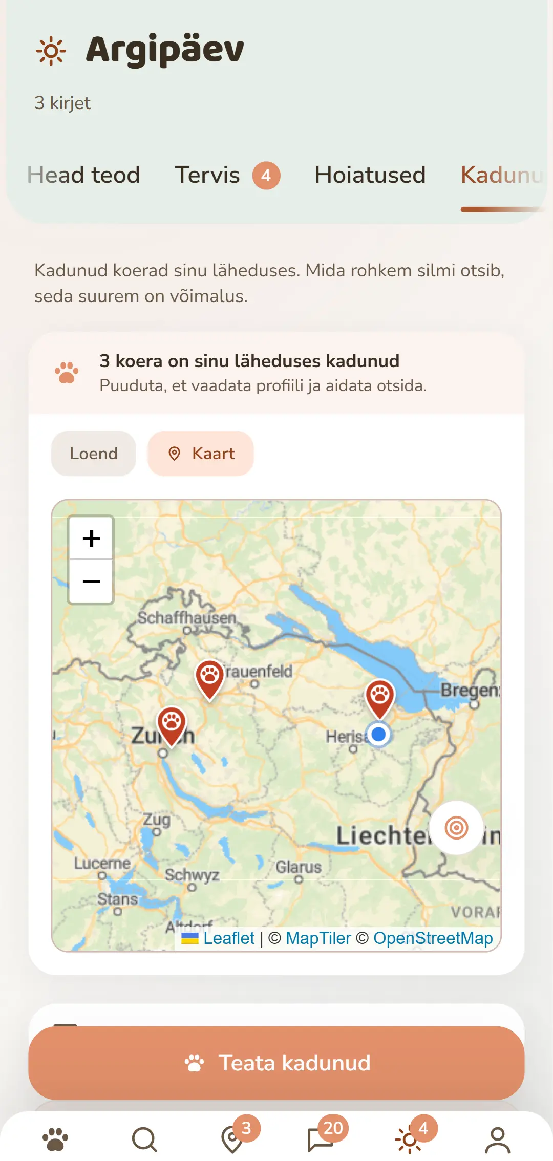 Avatud juhtumid ümbruskonnas – kaardina rakenduses