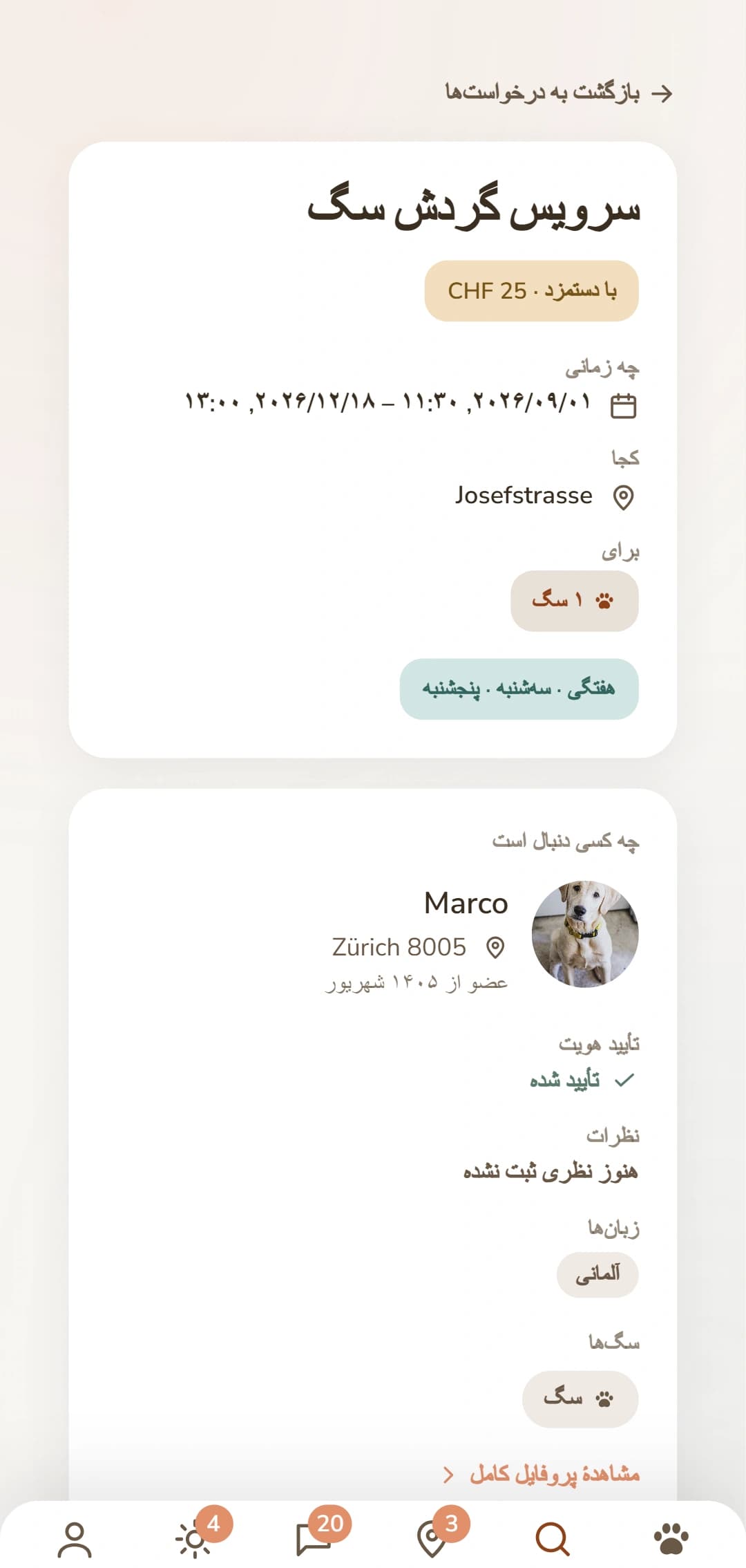 درخواست تکمیلشده، همانطور که دیگر Dogsyanerها میبینند