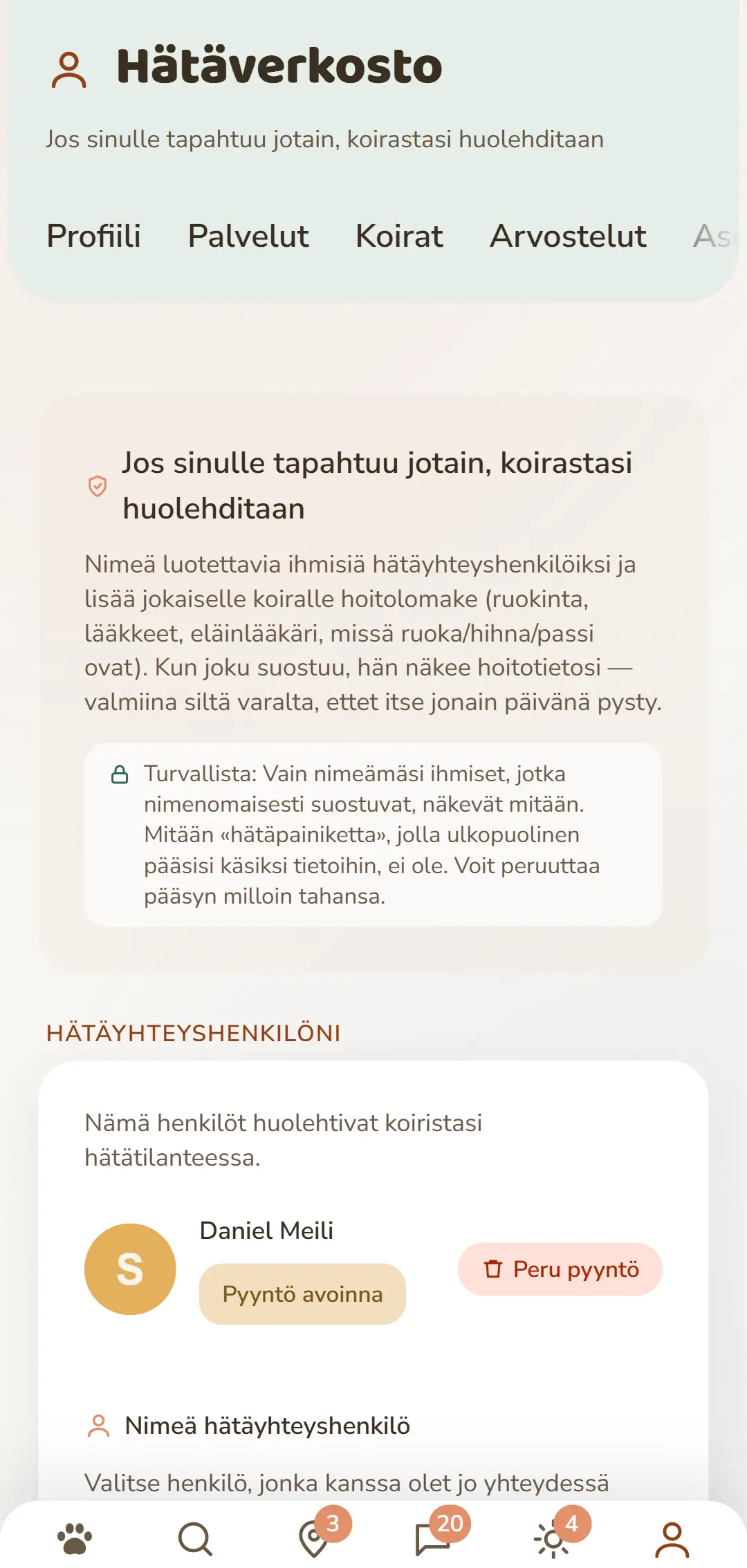 Hätäyhteyshenkilösi ja avoimet pyynnöt yhdellä silmäyksellä