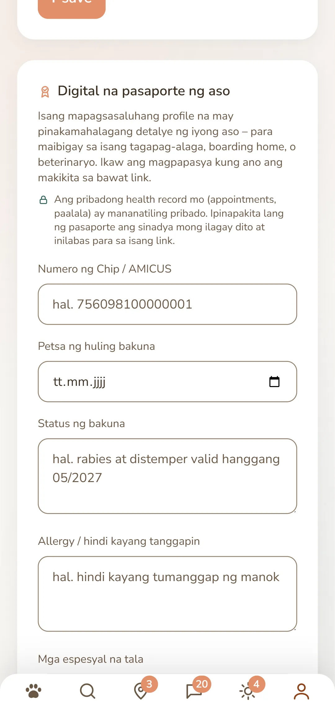 Ang digital na dog passport: numero ng chip, estado ng bakuna, at allergy