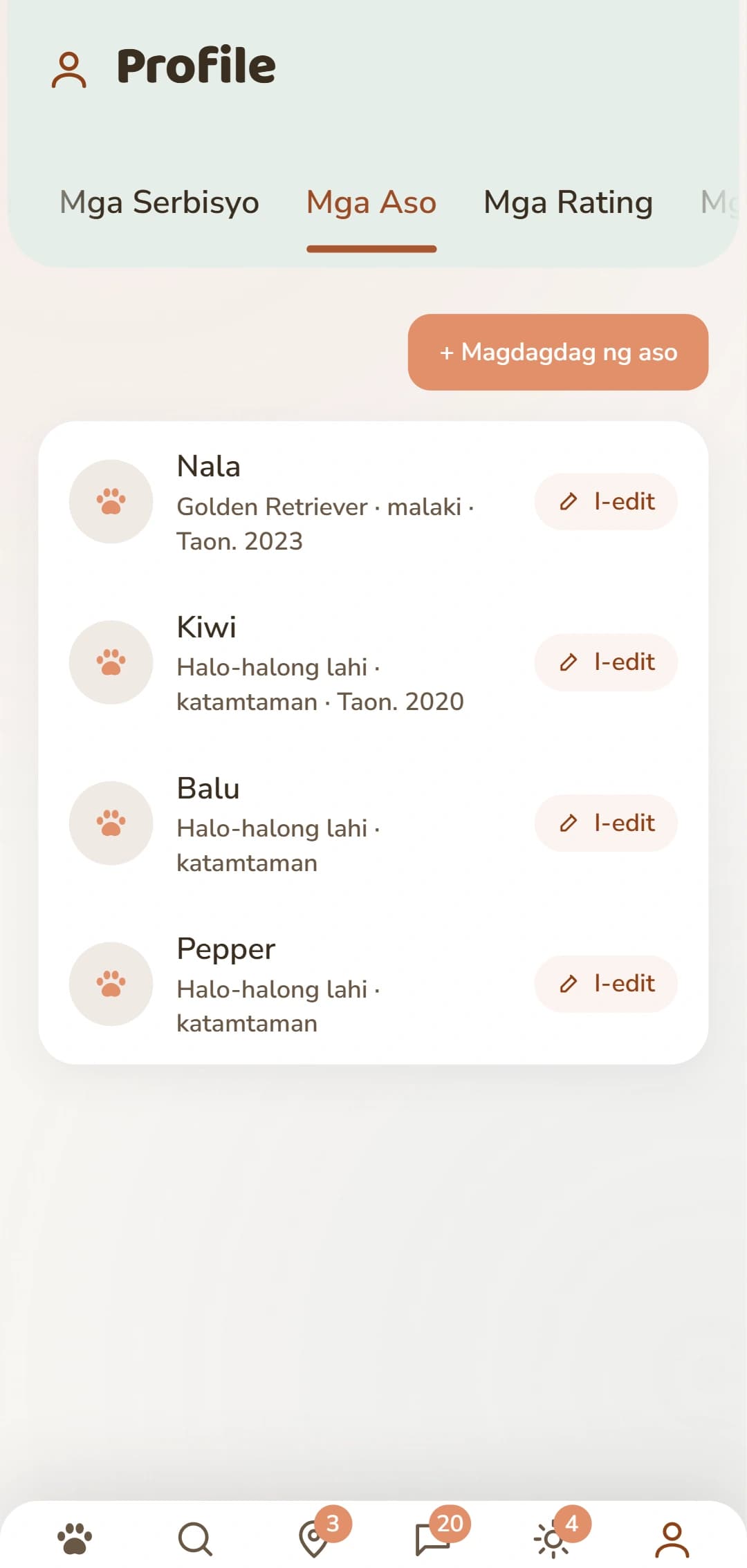Ang bahagi ng mga aso na may sariling profile bawat aso