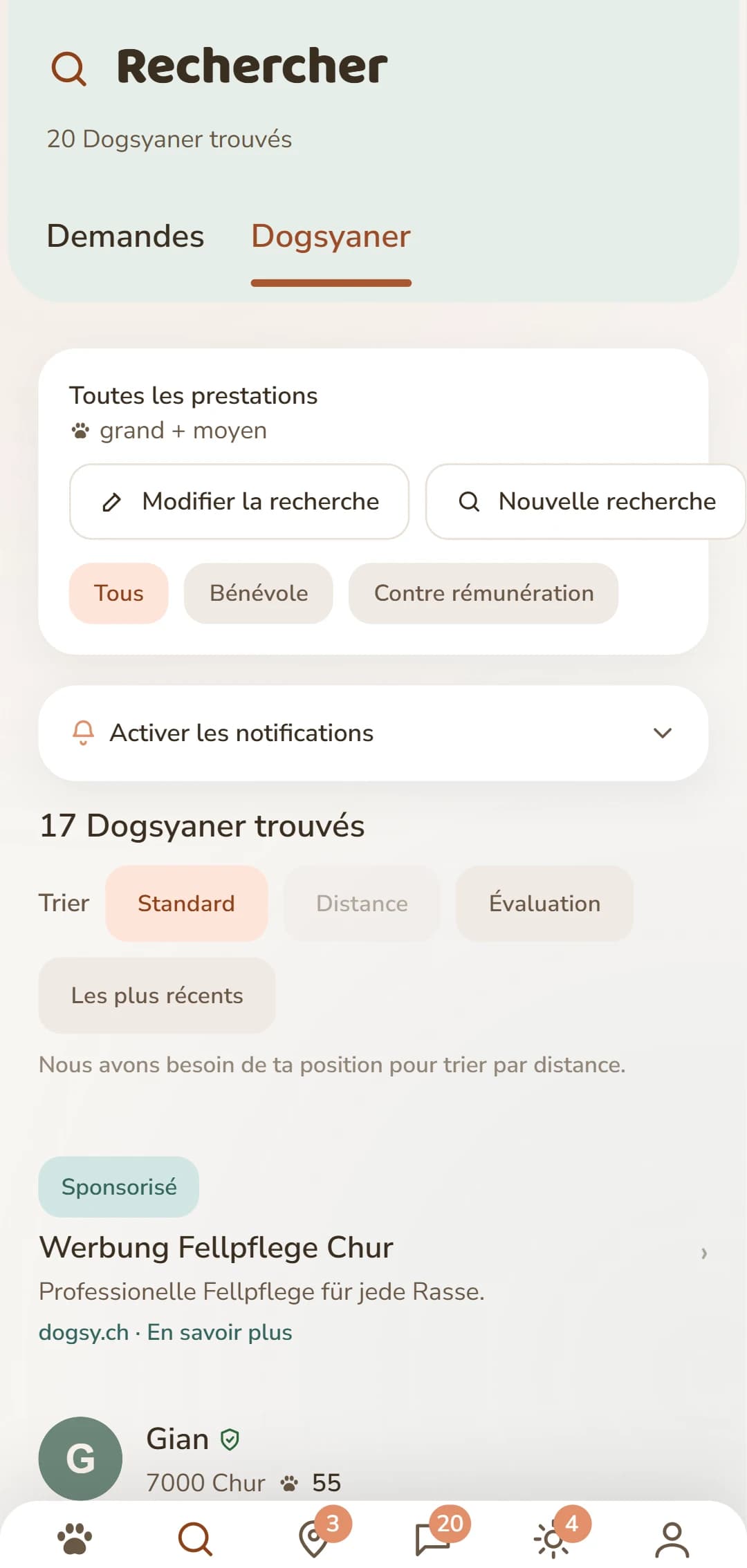 La liste de résultats : les Dogsyaner près de toi