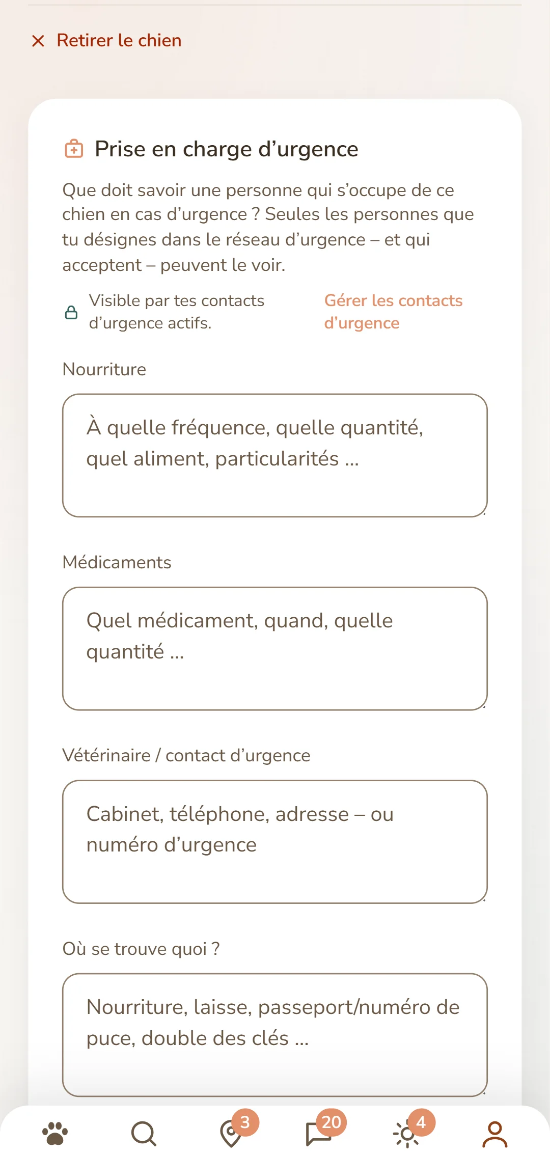 La fiche d'un chien : nourriture, médicaments, vétérinaire