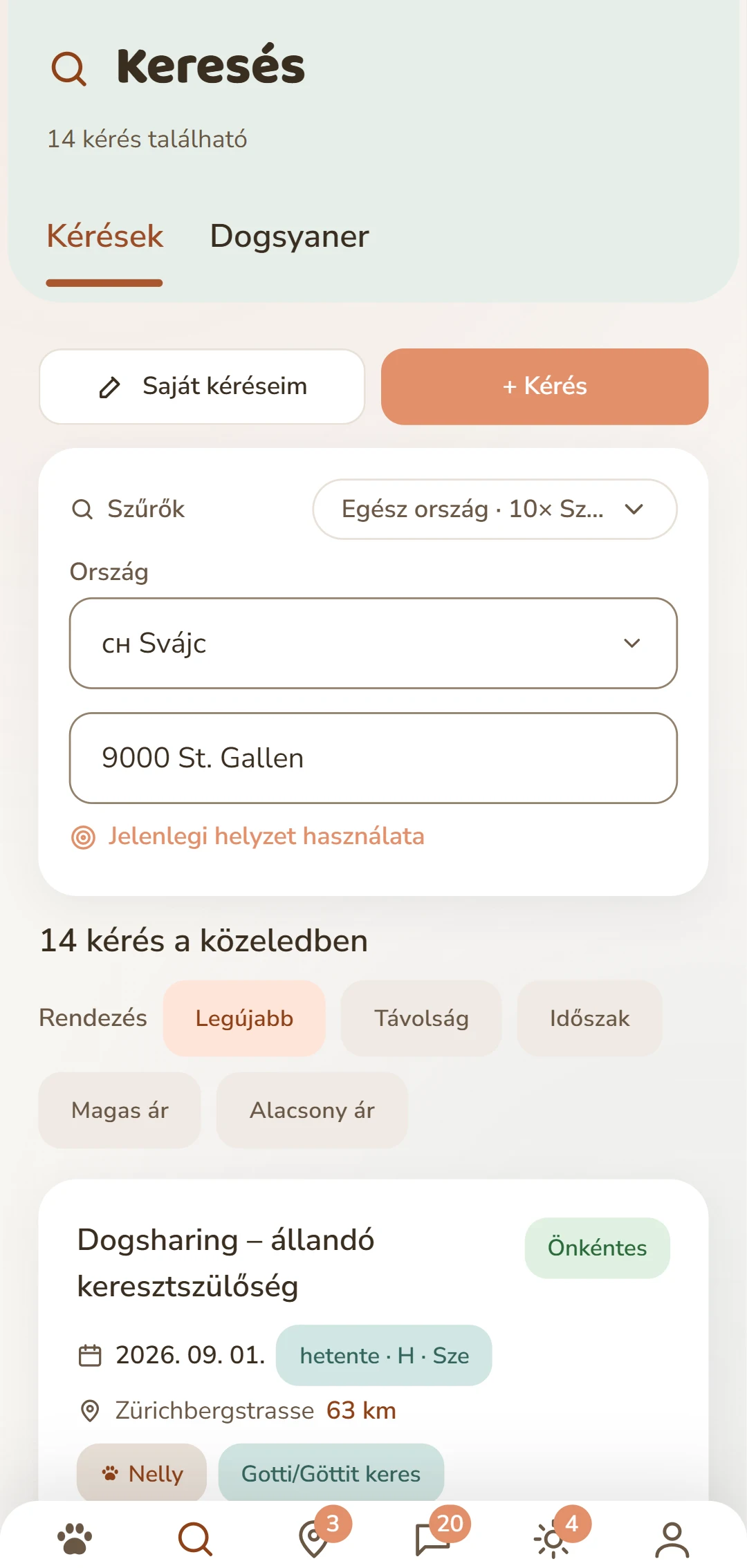 Dogsharing-hirdetések iránnyal, ritmussal és hétköznapokkal