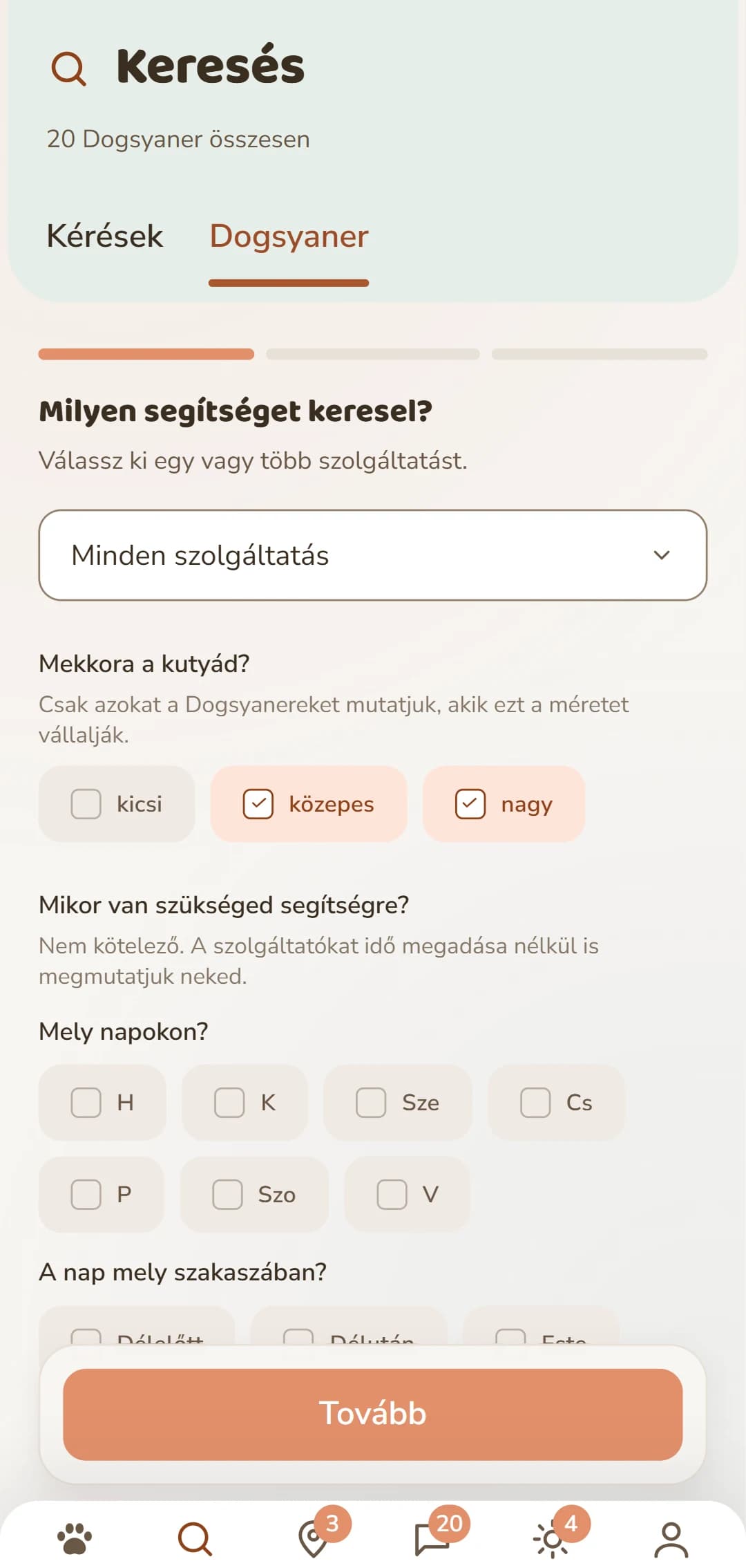 Finom szűrés: szolgáltatás, kutya mérete és további szempontok