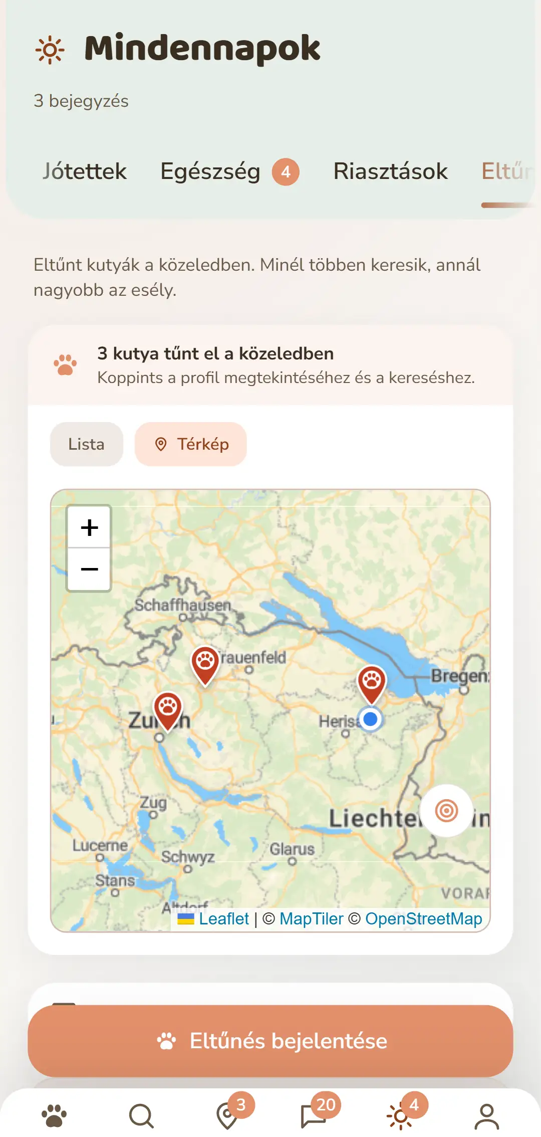 Nyitott esetek a közelben – térképen az alkalmazásban