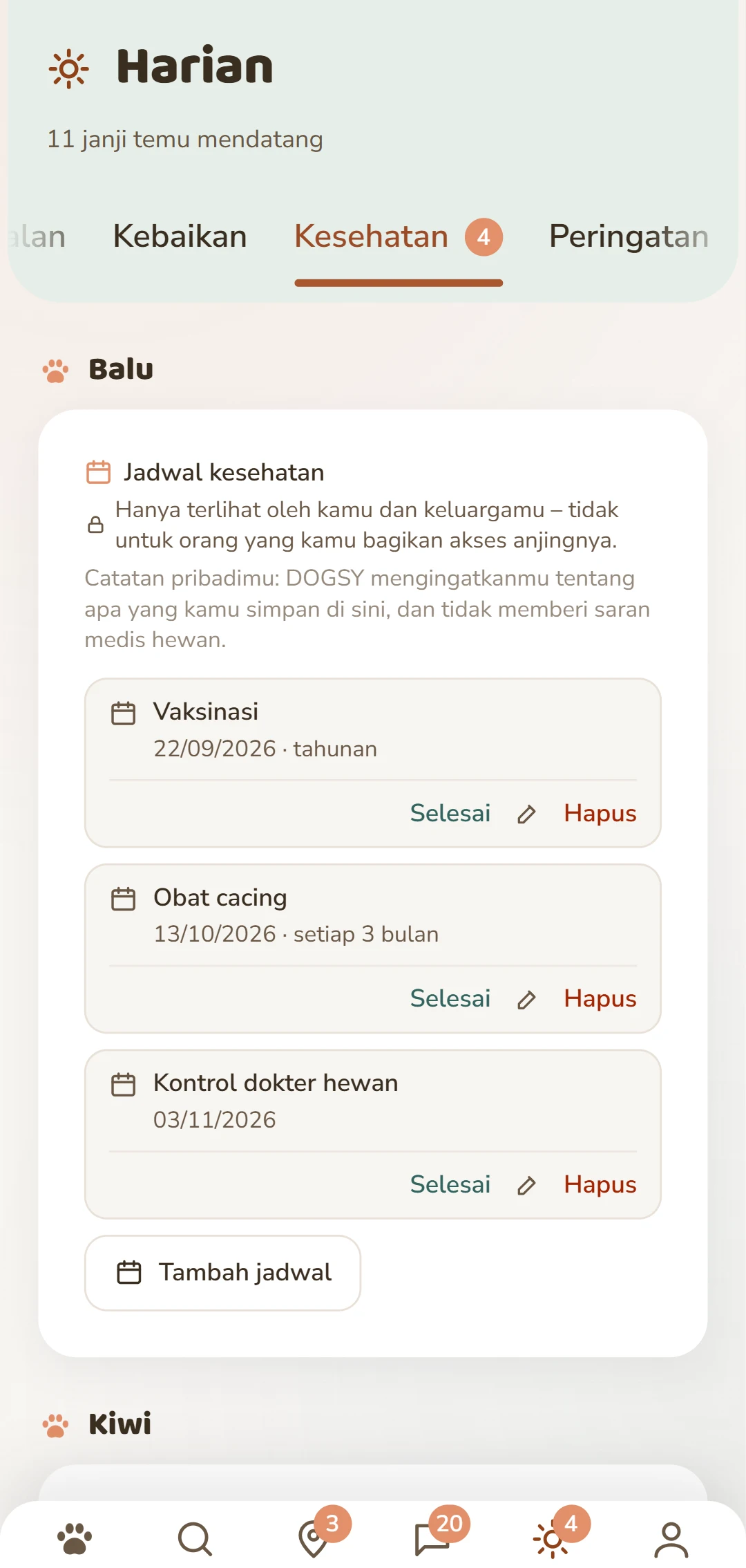 Jadwal kesehatan per anjing: vaksinasi, obat cacing, perlindungan kutu, dan lainnya