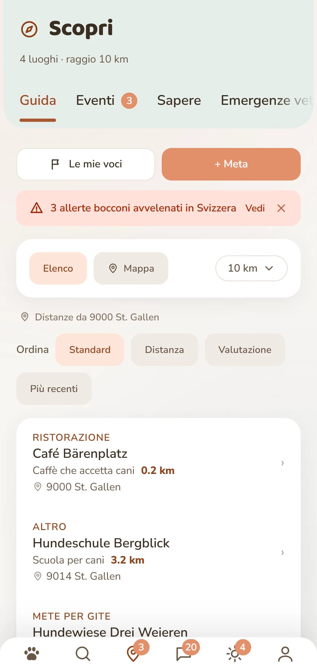 L'elenco dei risultati nella scheda Scopri, con categoria e distanza