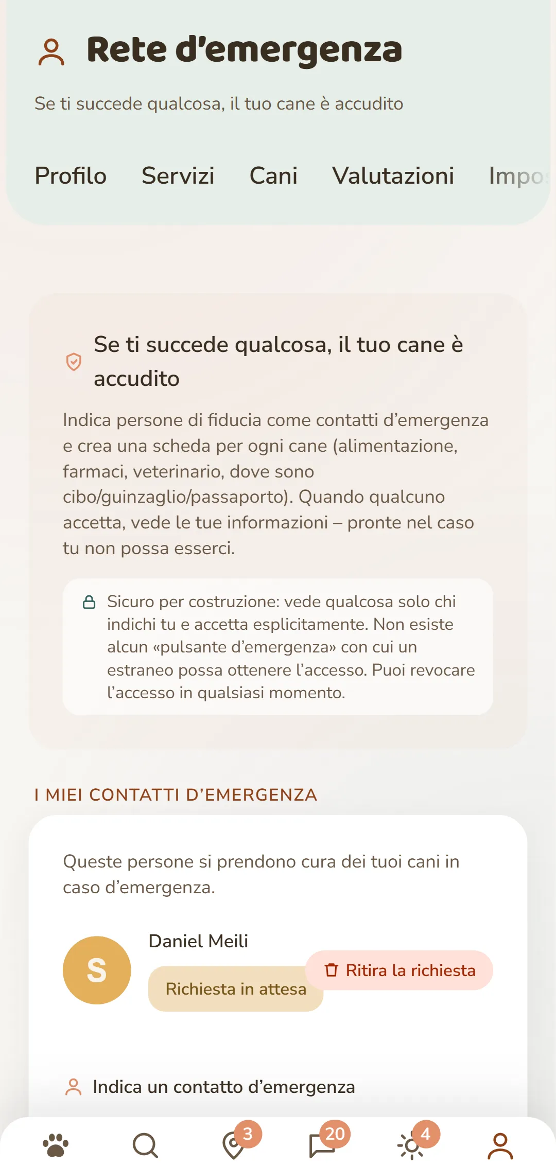 I tuoi contatti d'emergenza e le richieste in sospeso a colpo d'occhio