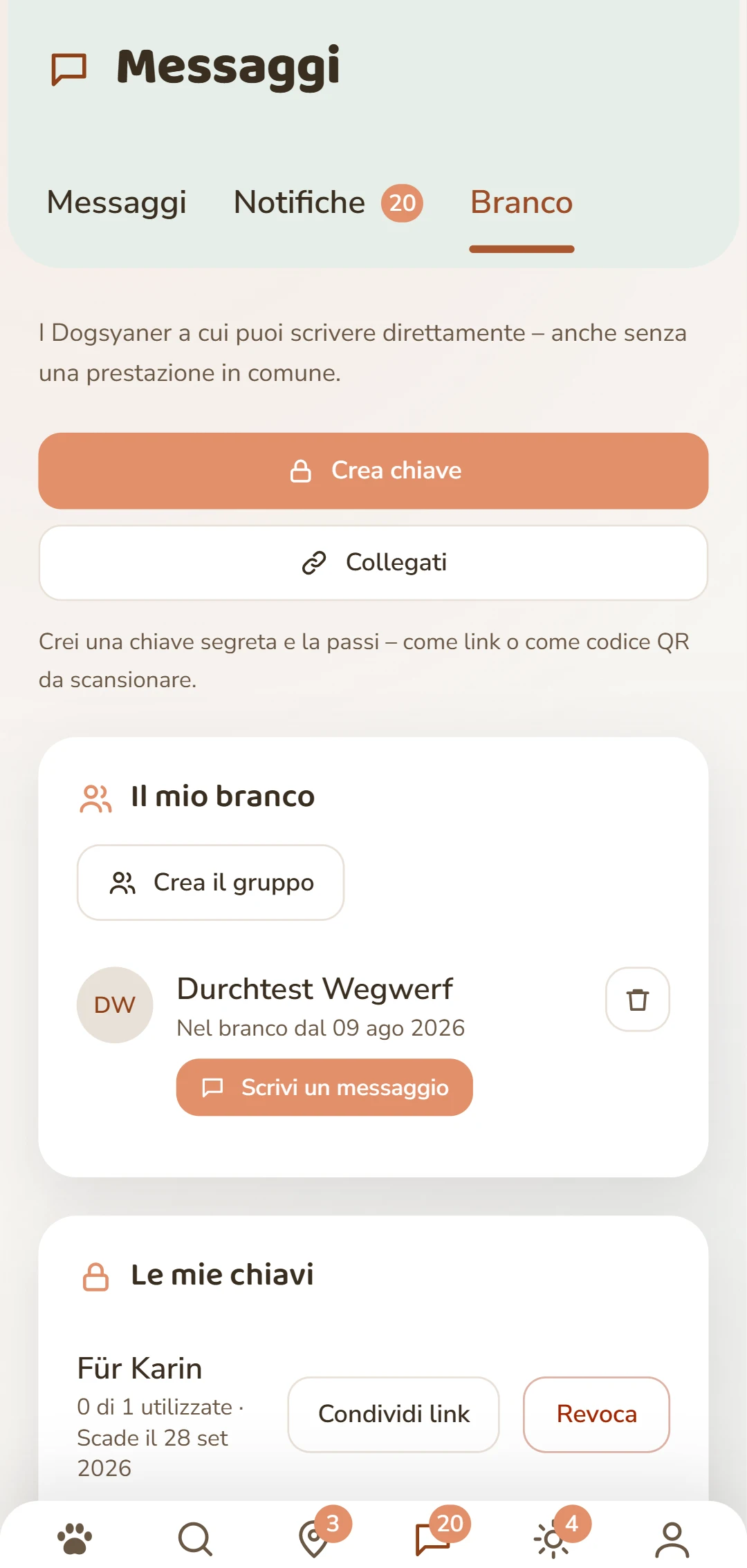 La scheda Rudel: crea una chiave e gestisci i tuoi collegamenti.