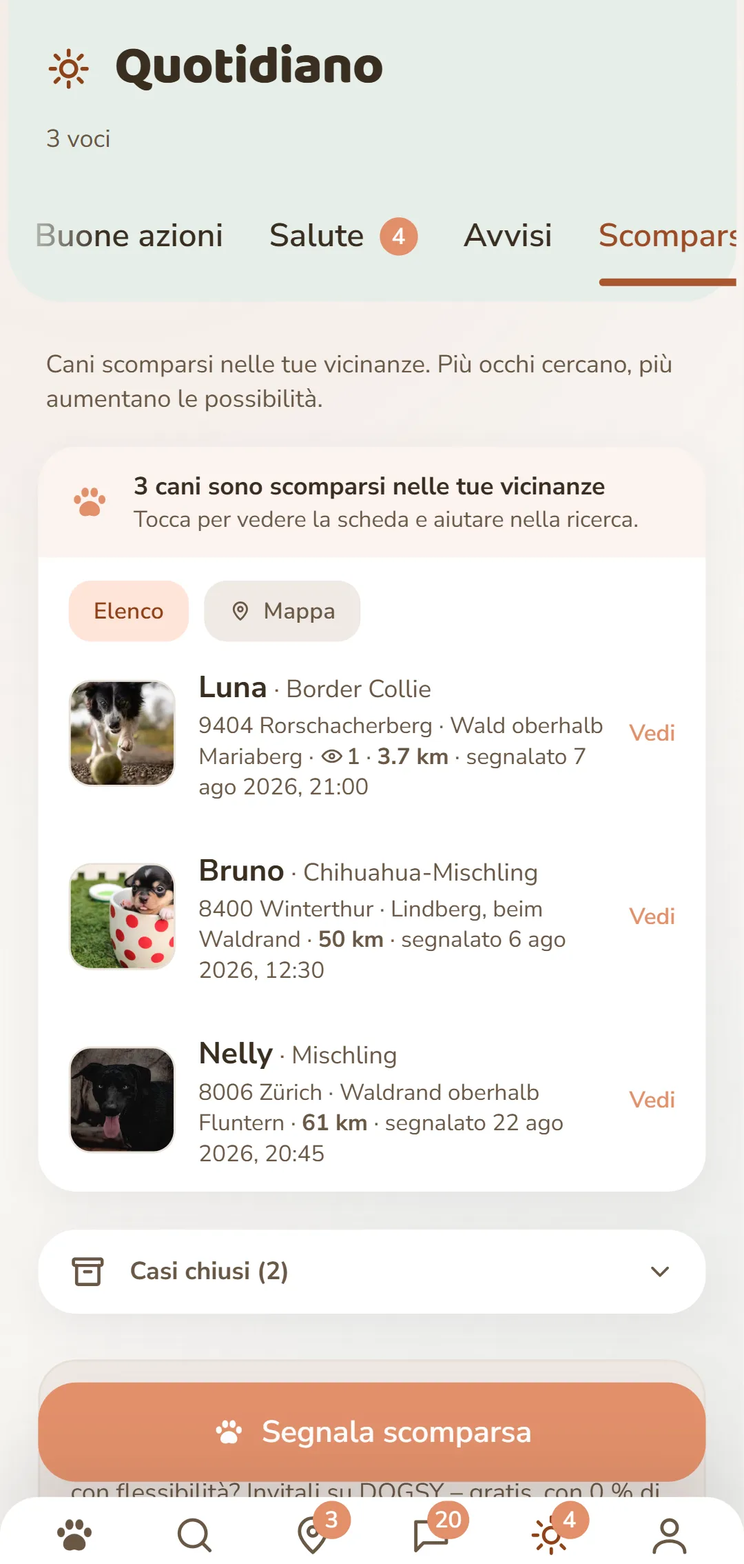 Cani scomparsi nei dintorni – con foto, luogo e orario