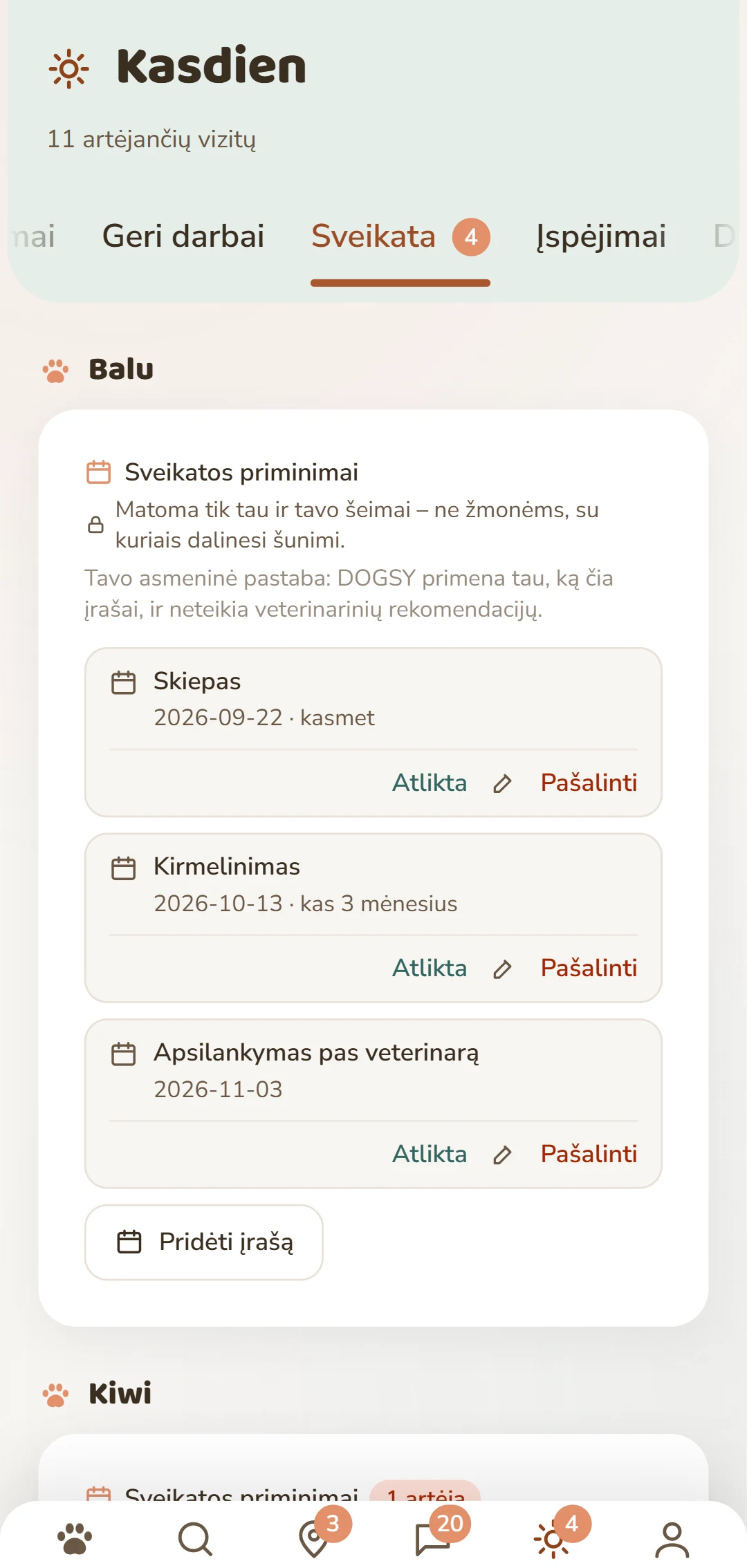 Sveikatos vizitai kiekvienam šuniui: skiepijimas, kirmelinimas, apsauga nuo erkių ir kt.