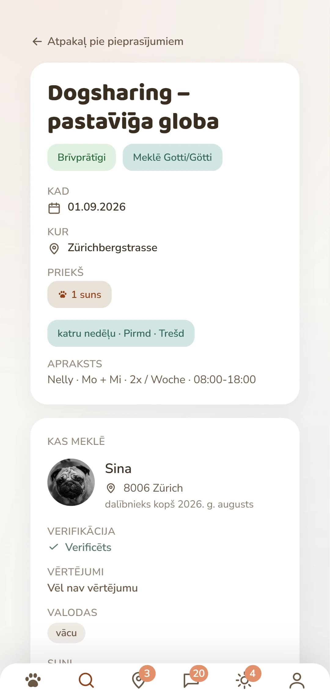 Dogsharing sludinājums detalizēti: laika periods, vieta un kas stāv aiz tā