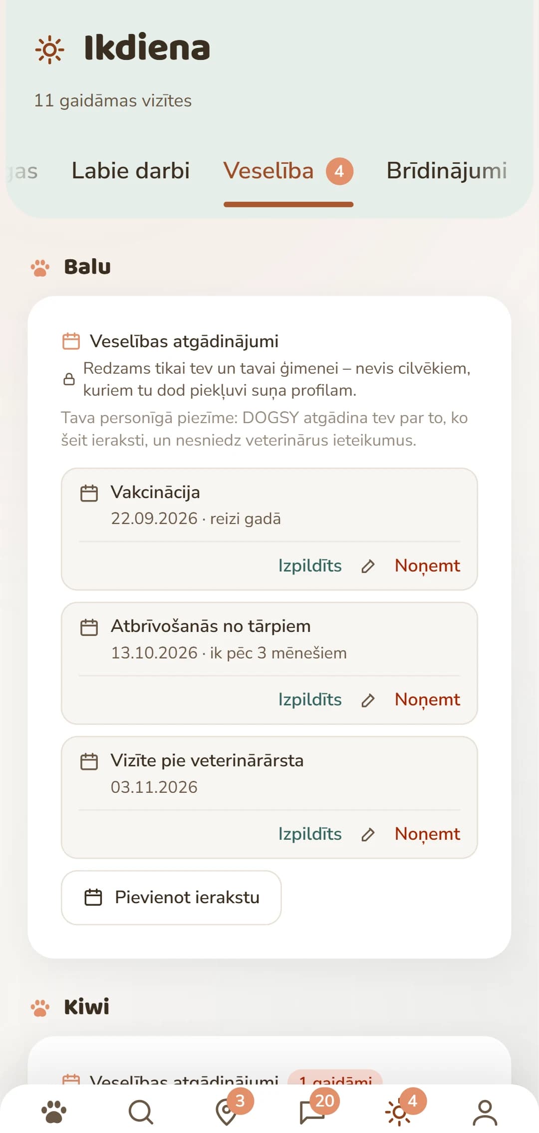 Veselības tikšanās katram sunim: vakcinācija, atkārpošana, aizsardzība pret ērcēm un citas