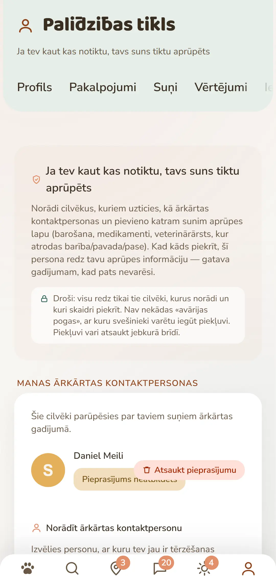 Tavi ārkārtas kontakti un atvērtie pieprasījumi vienuviet