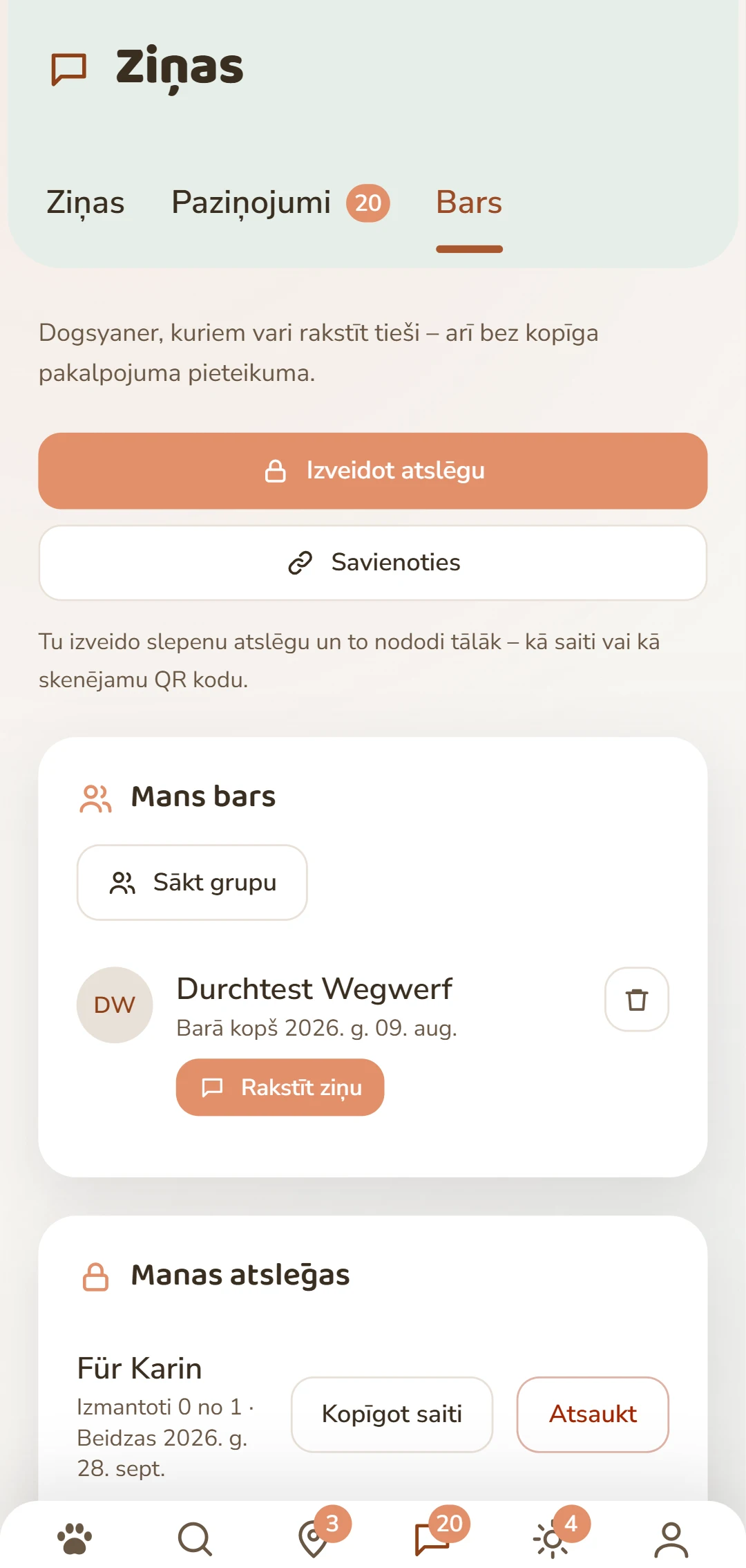 Sadaļa Rudel: izveido atslēgu un pārvaldi savus savienojumus.