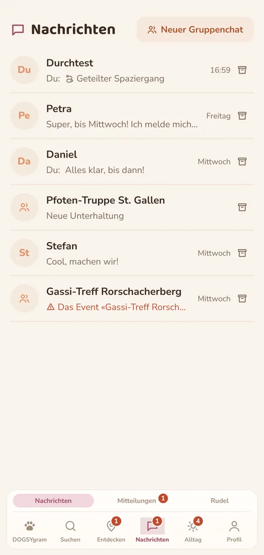Alle Gespräche auf einen Blick, das Neueste zuoberst