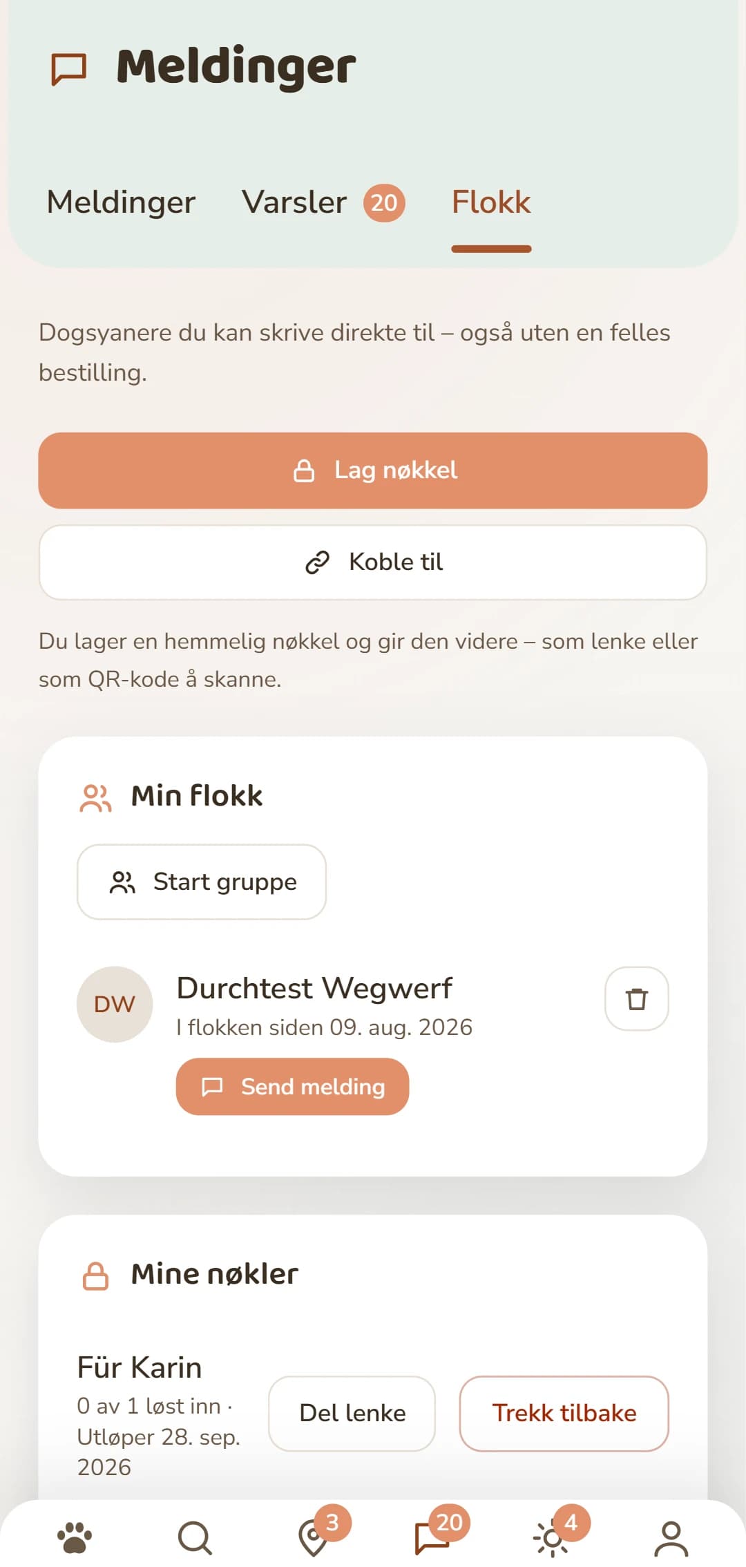 Rudel-fanen: lag nøkkel og administrer forbindelsene dine.
