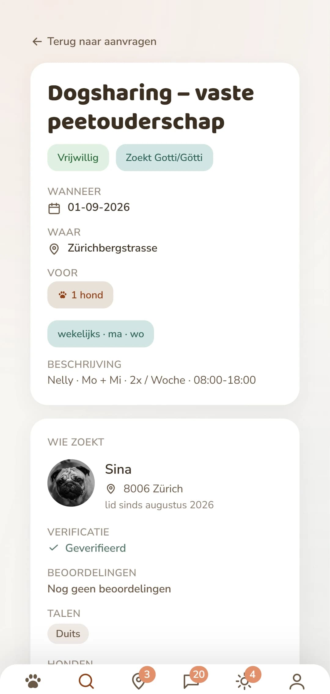 Een Dogsharing-aanvraag in detail: periode, plaats en wie erachter zit