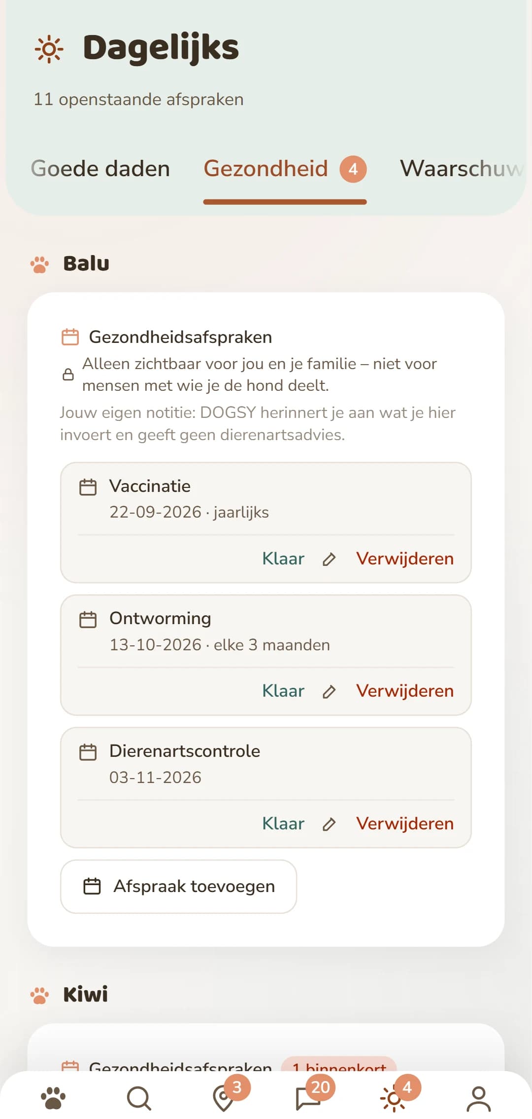 Gezondheidsafspraken per hond: vaccinatie, ontworming, tekenbescherming en meer