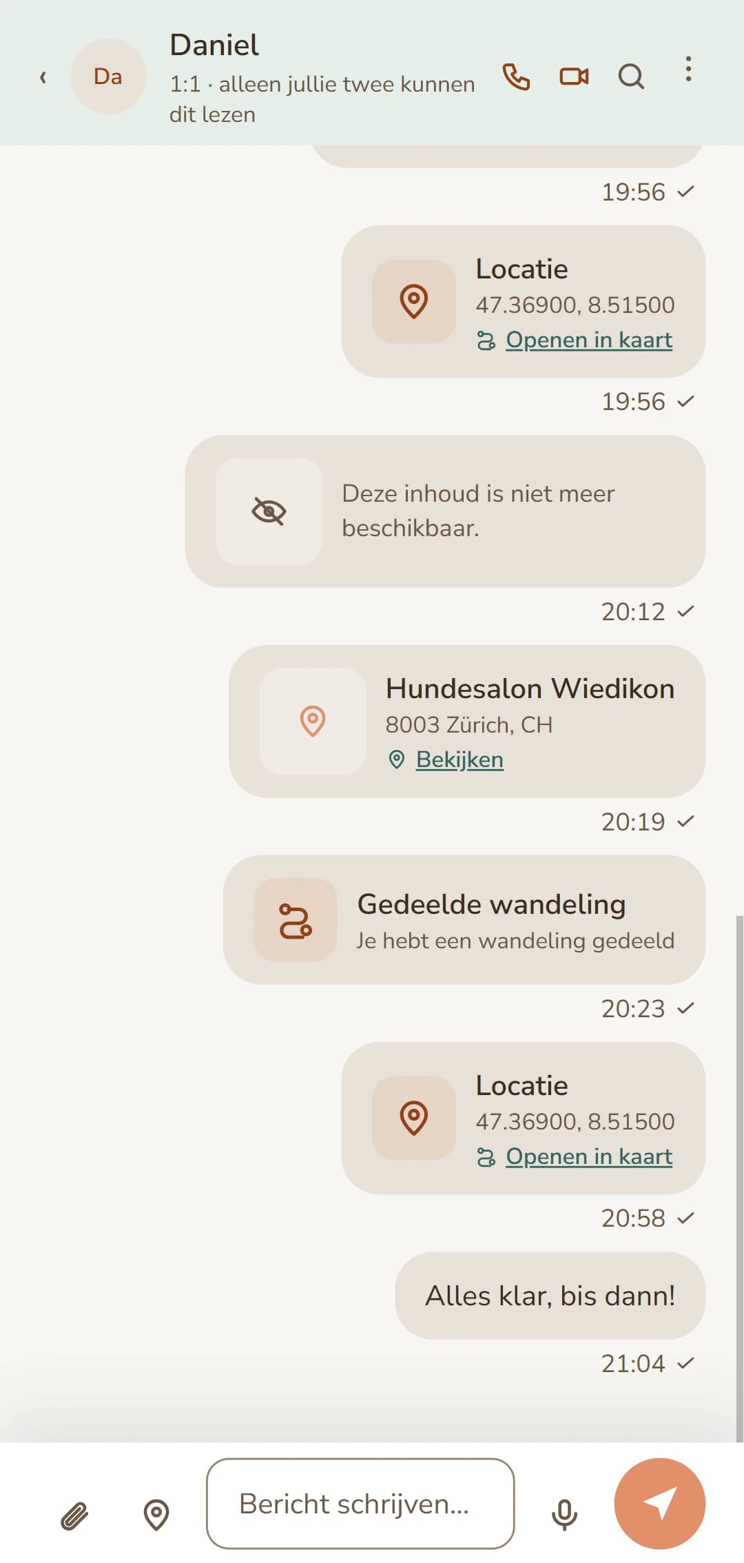 Een open chat: het hele gesprek in één oogopslag