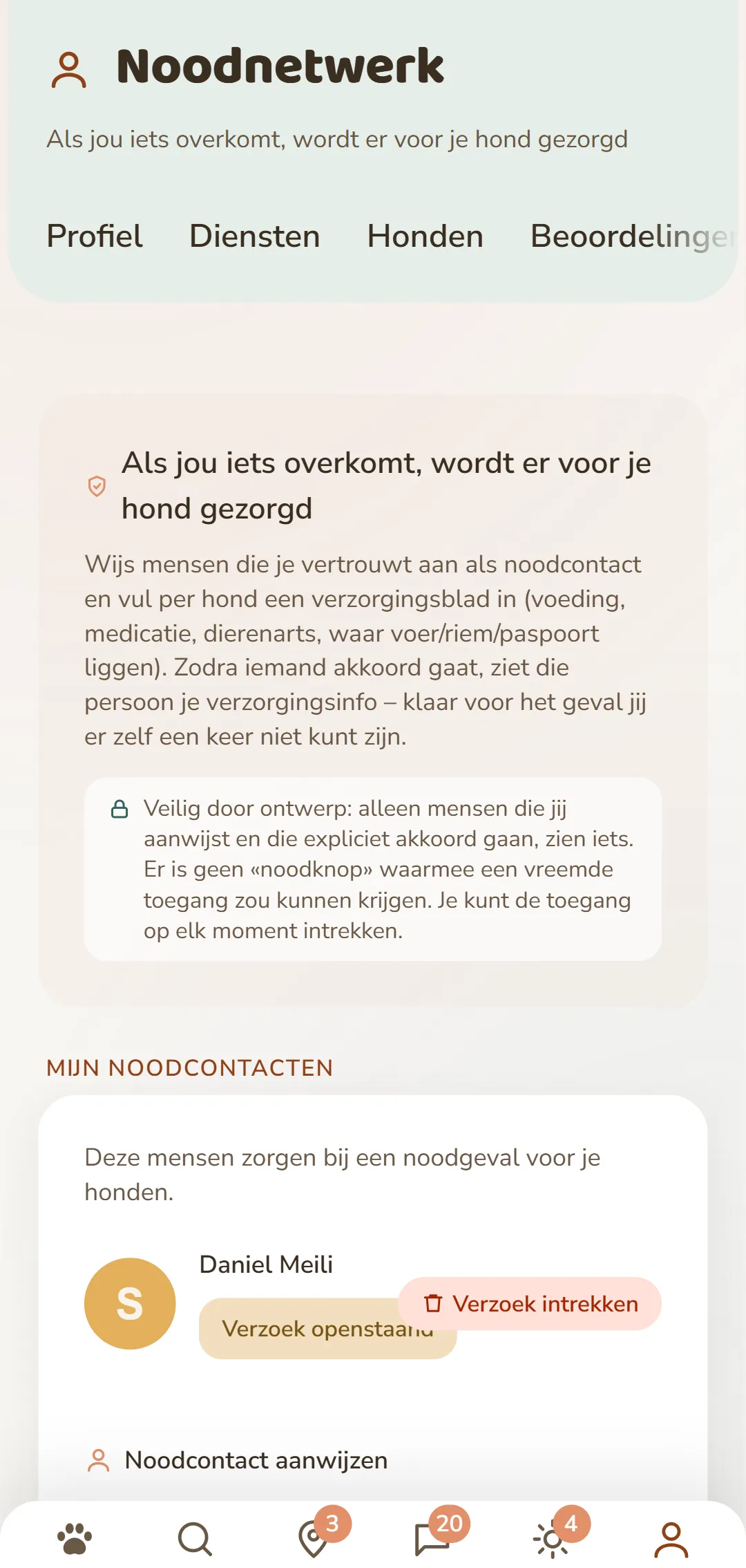 Je noodcontacten en openstaande verzoeken in één oogopslag