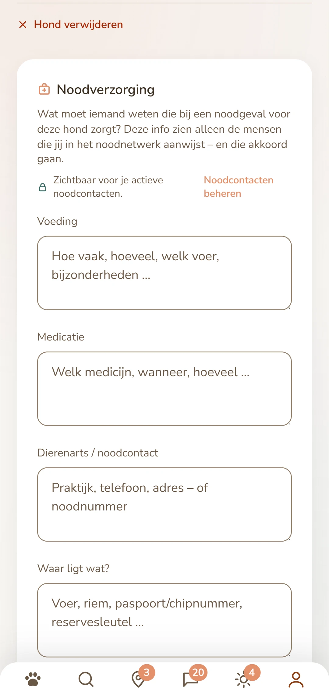 Het verzorgingsblad van een hond: voeding, medicijnen, dierenarts