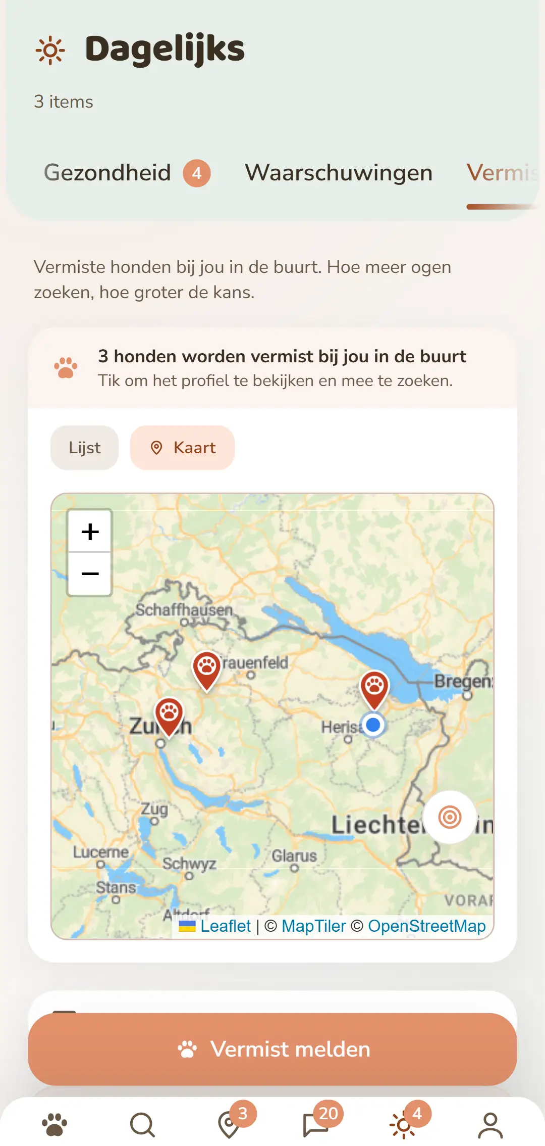 Open gevallen in de buurt – als kaart in de app