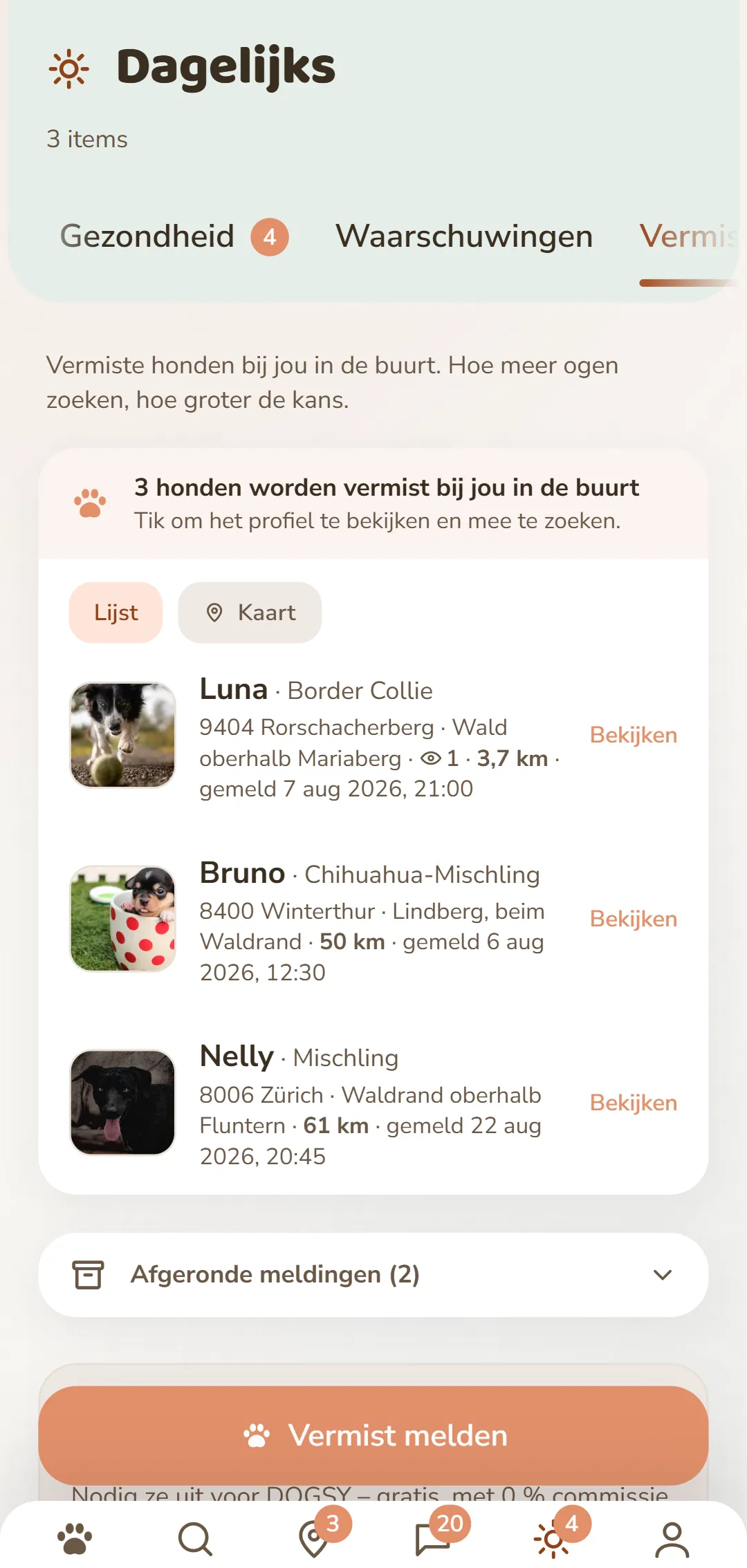 Vermiste honden in de buurt – met foto, locatie en tijdstip