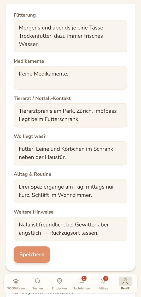 Das Versorgungsblatt eines Hundes: Fütterung, Medikamente, Tierarzt