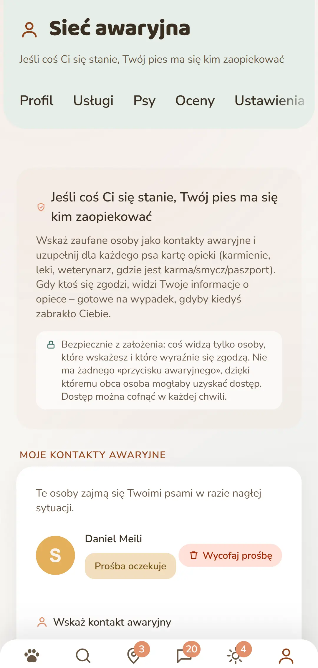 Twoje kontakty awaryjne i oczekujące zaproszenia w jednym miejscu