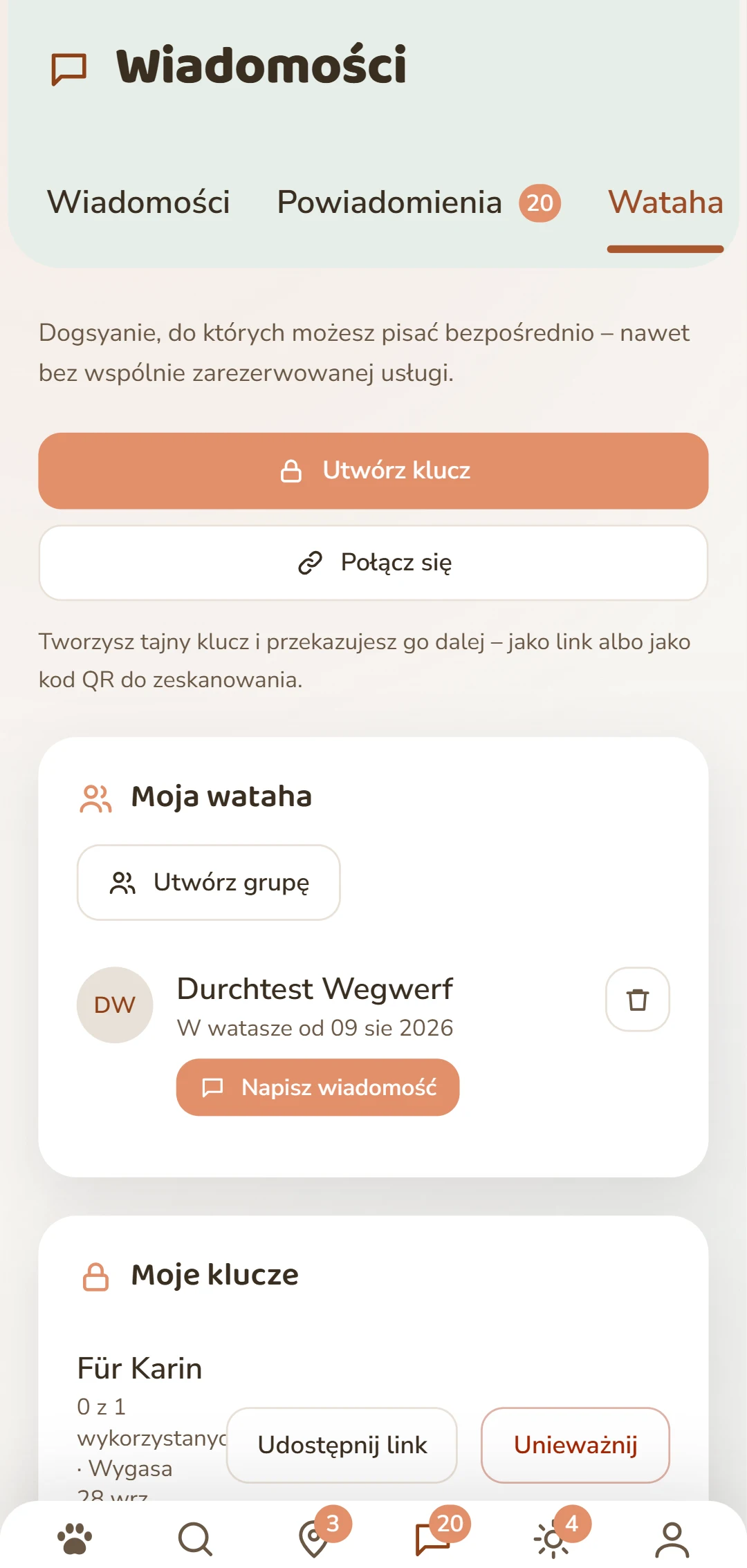 Zakładka Rudel: utwórz klucz i zarządzaj swoimi połączeniami.