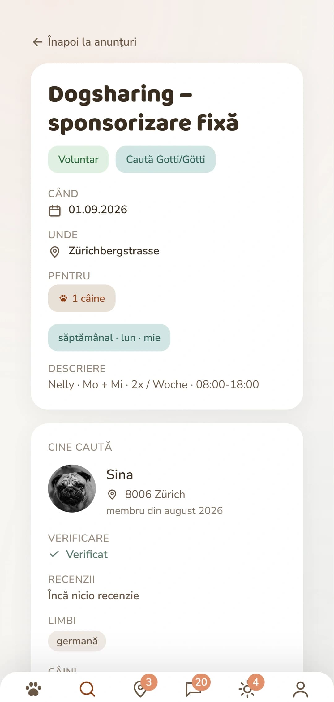 Un anunț Dogsharing în detaliu: perioadă, loc și cine l-a publicat